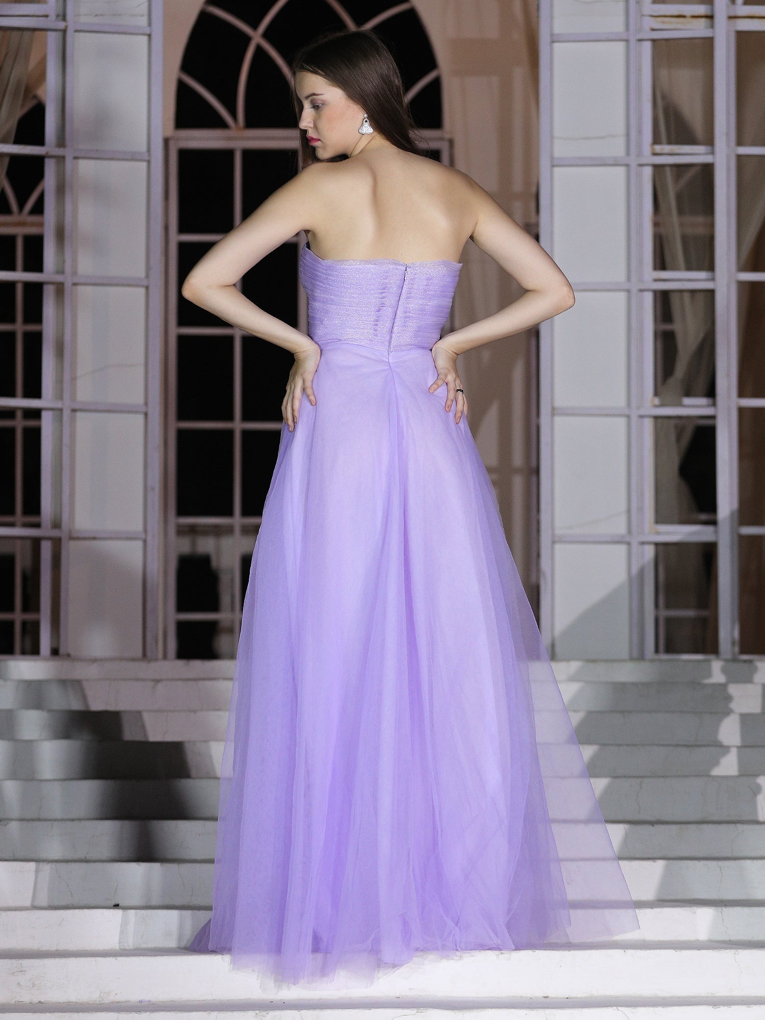 Delicate Lavender Organza Mesh Lavender Whisper Gown Pleated Bodice
