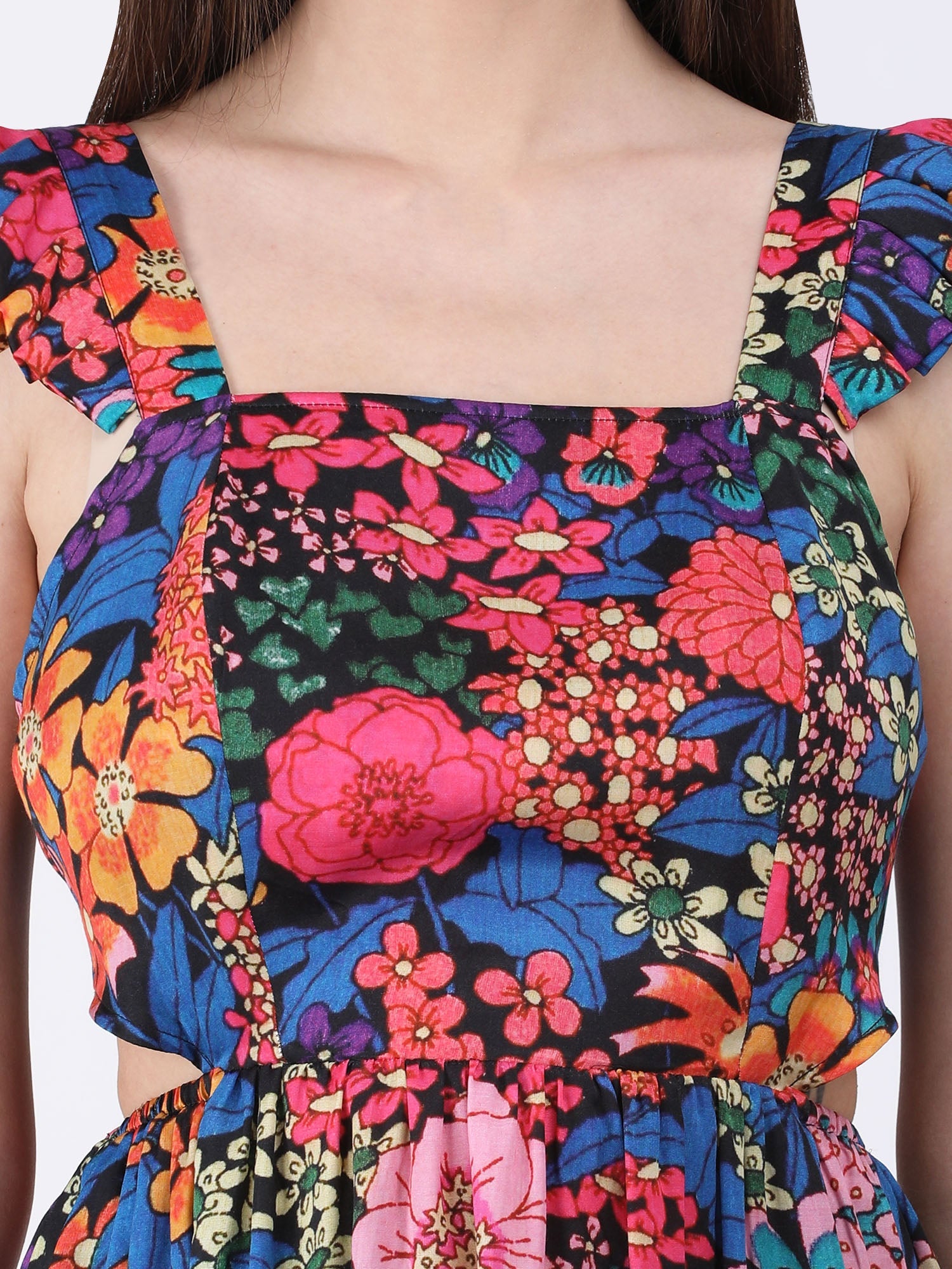 Graceful Black Modal Satin Starlit Floral Back-Tie Gown