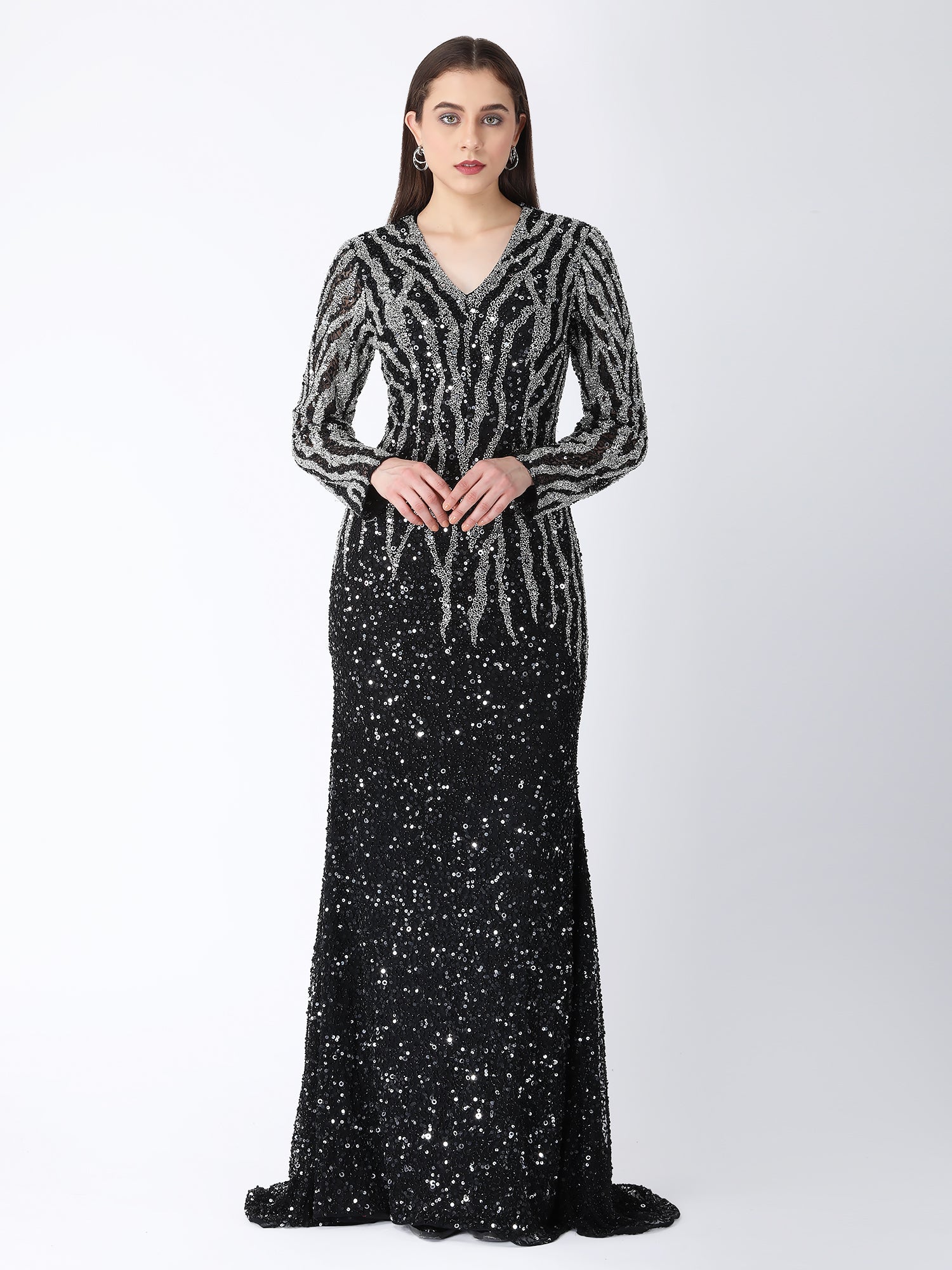 Breathtaking Black Viscose Tulle Midnight Shimmer Gown Glass Stone