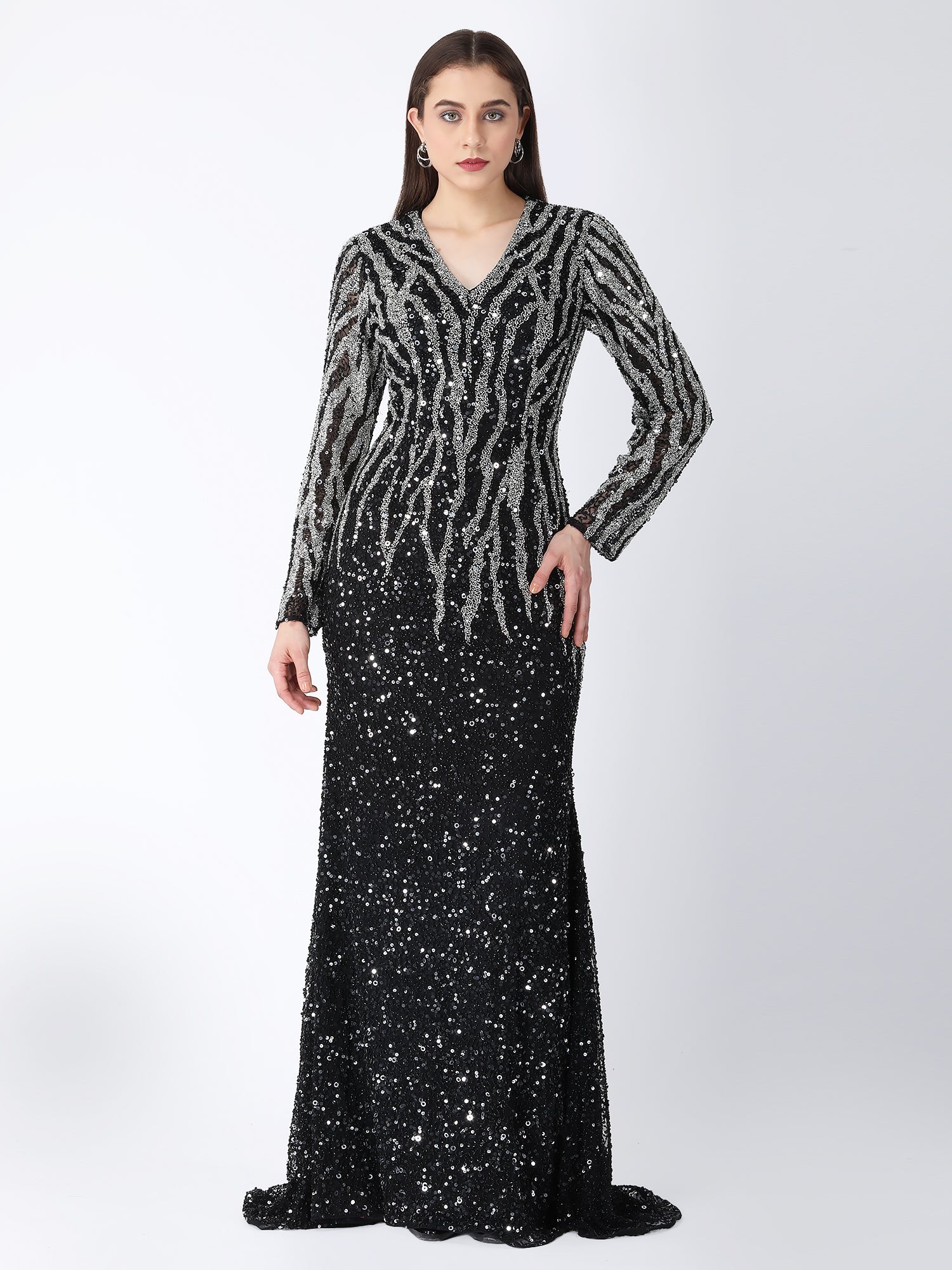 Breathtaking Black Viscose Tulle Midnight Shimmer Gown Glass Stone
