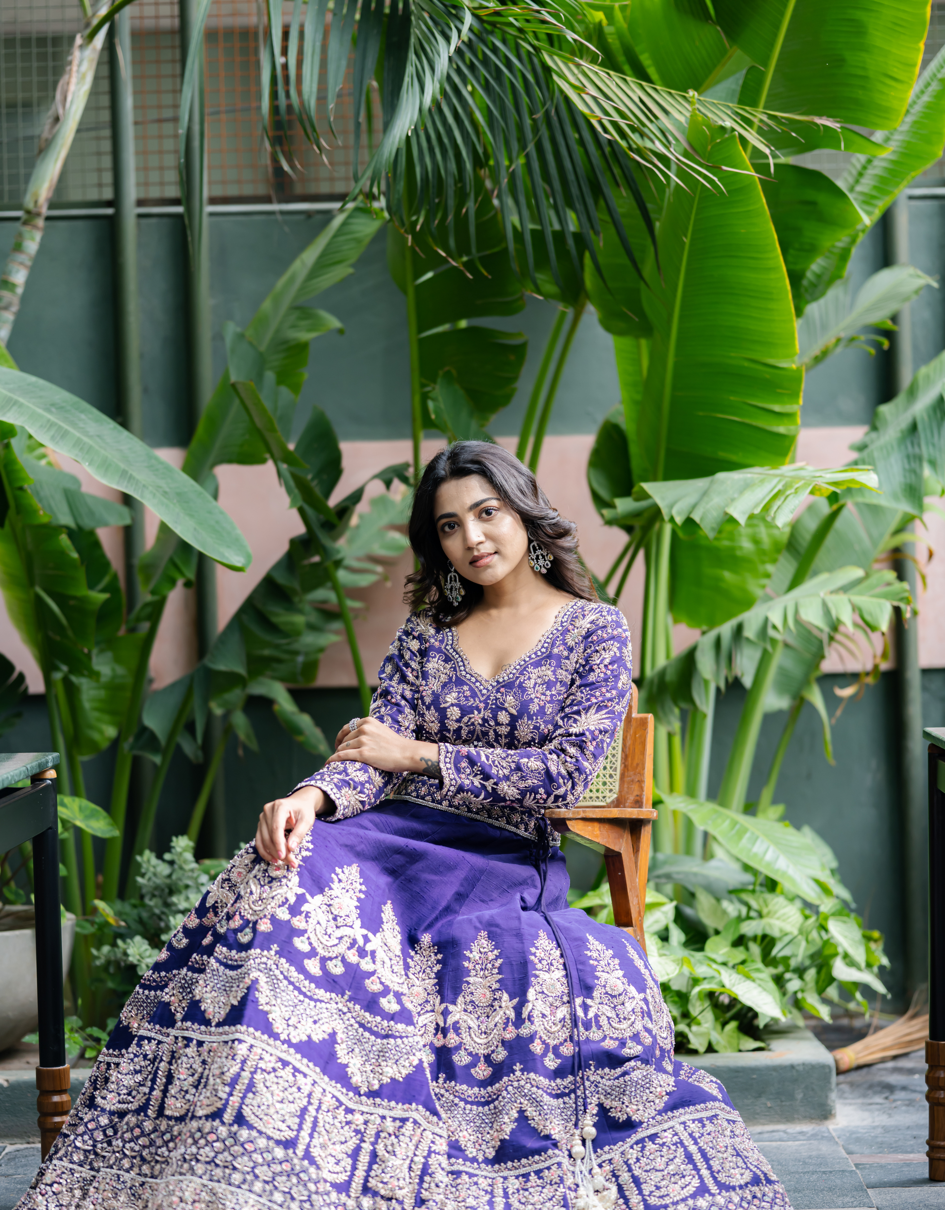 Purple Raw Silk Lehenga Zardosi Pearls Beads Organza Dupatta