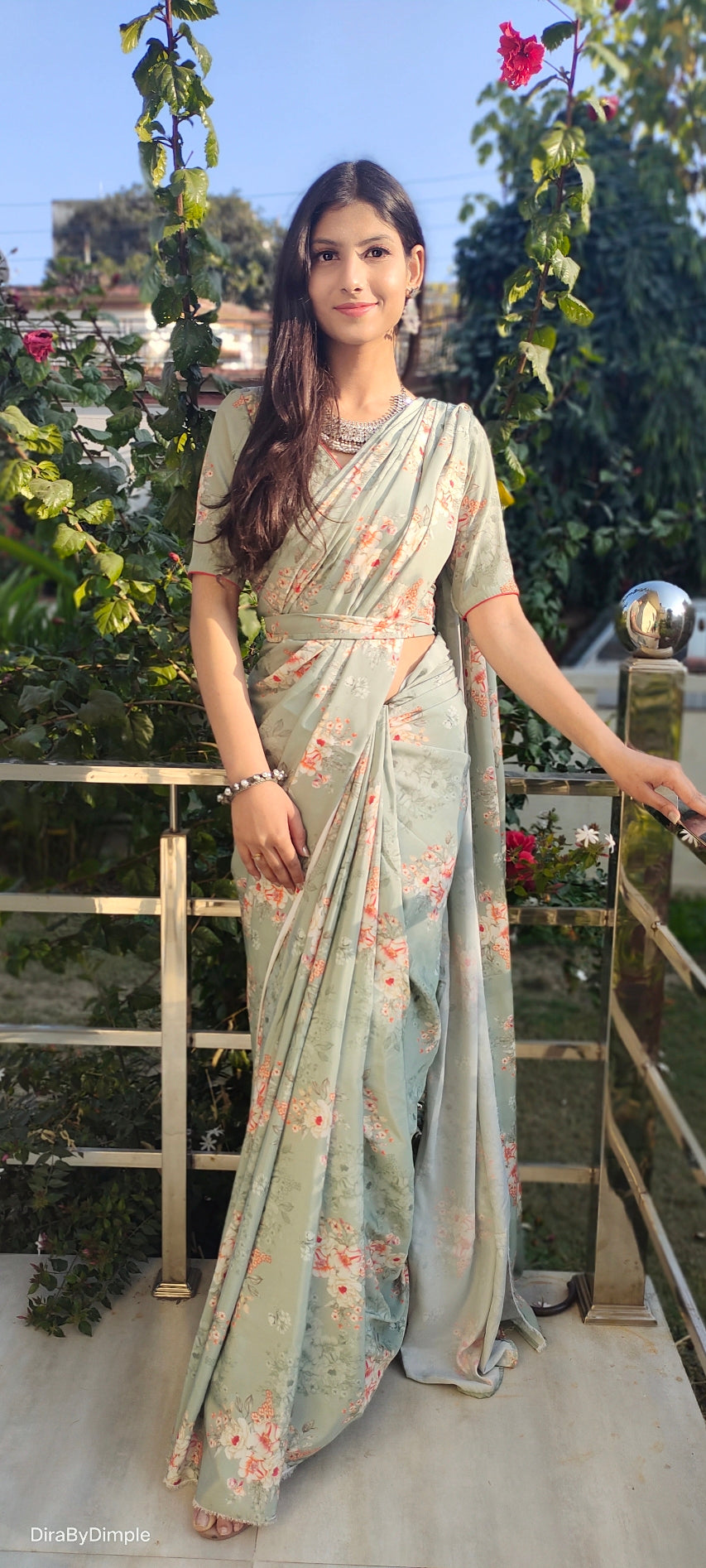 Comfy Green Olive Soft Satin Printed Saree Floral