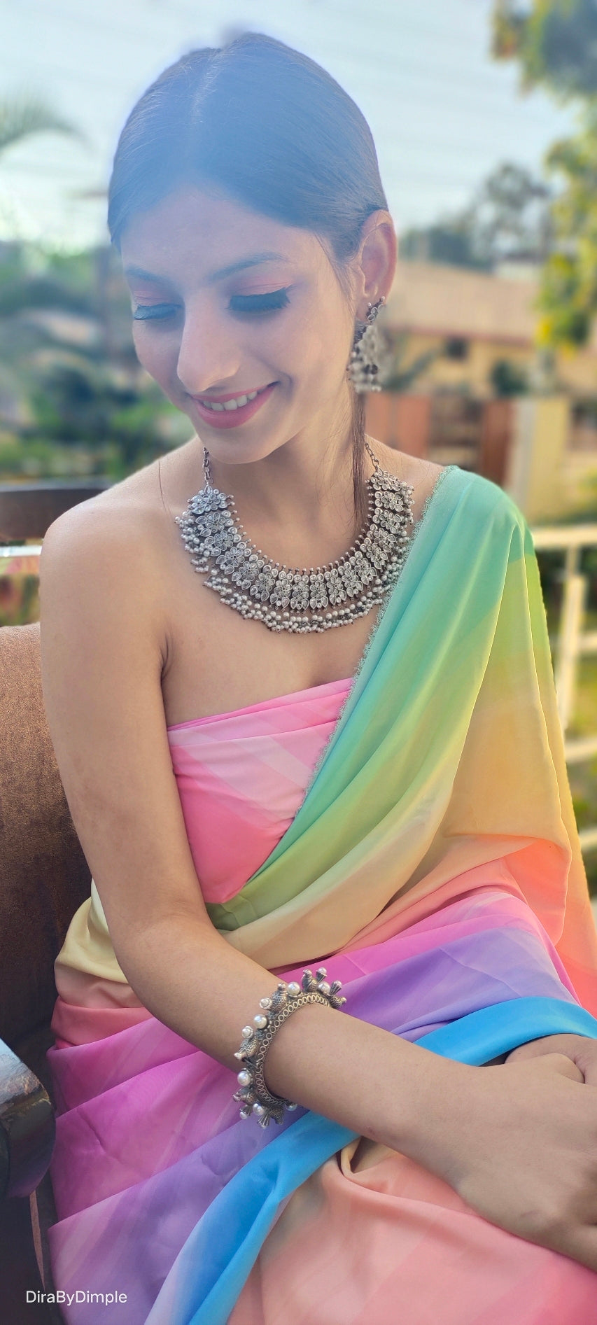 Stunning Multicolor Crepe Satin Printed Saree Geometric