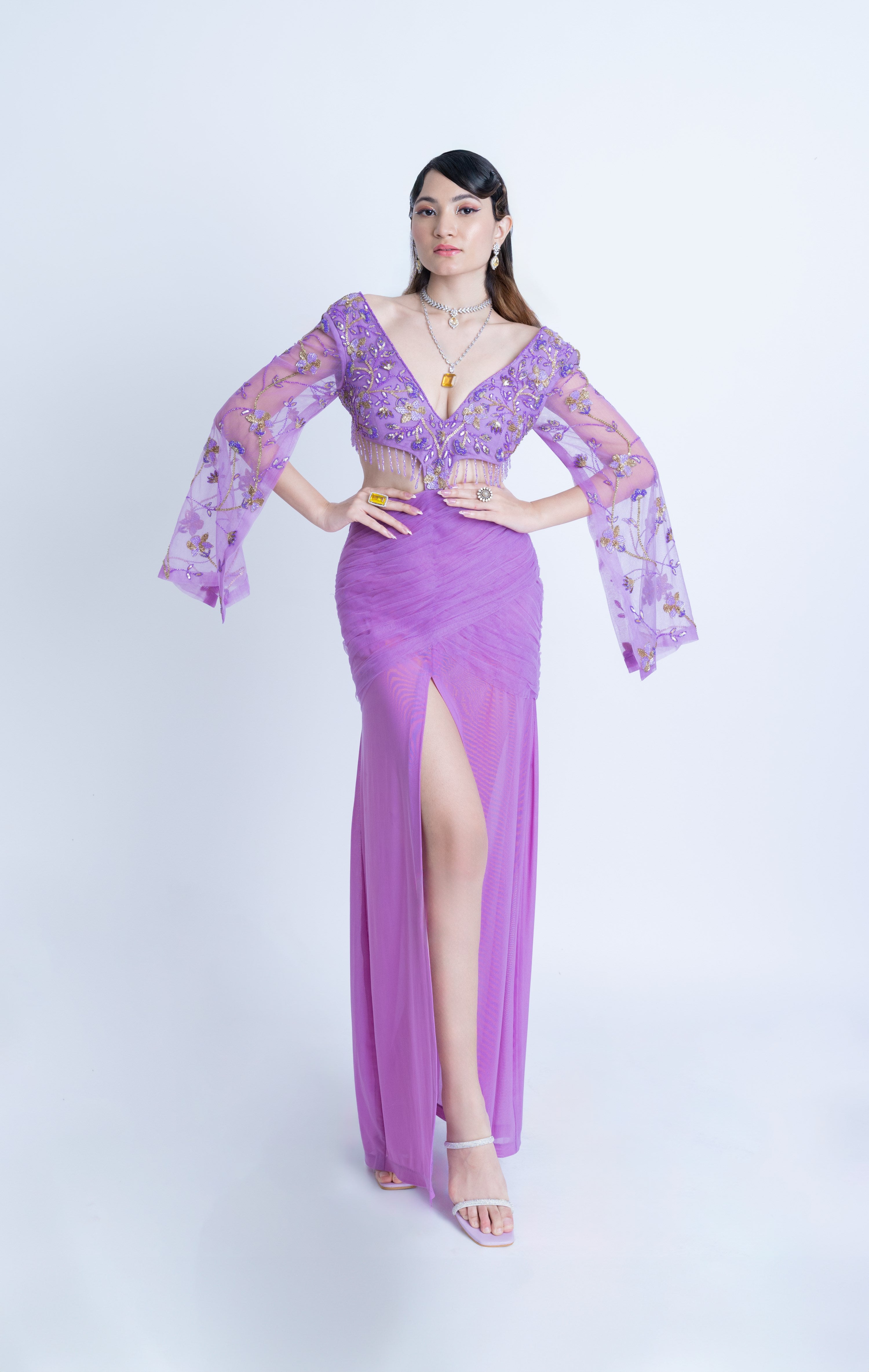 Spotlight Lilac Georgette Luxe Crystal Dress Cocktail Wear