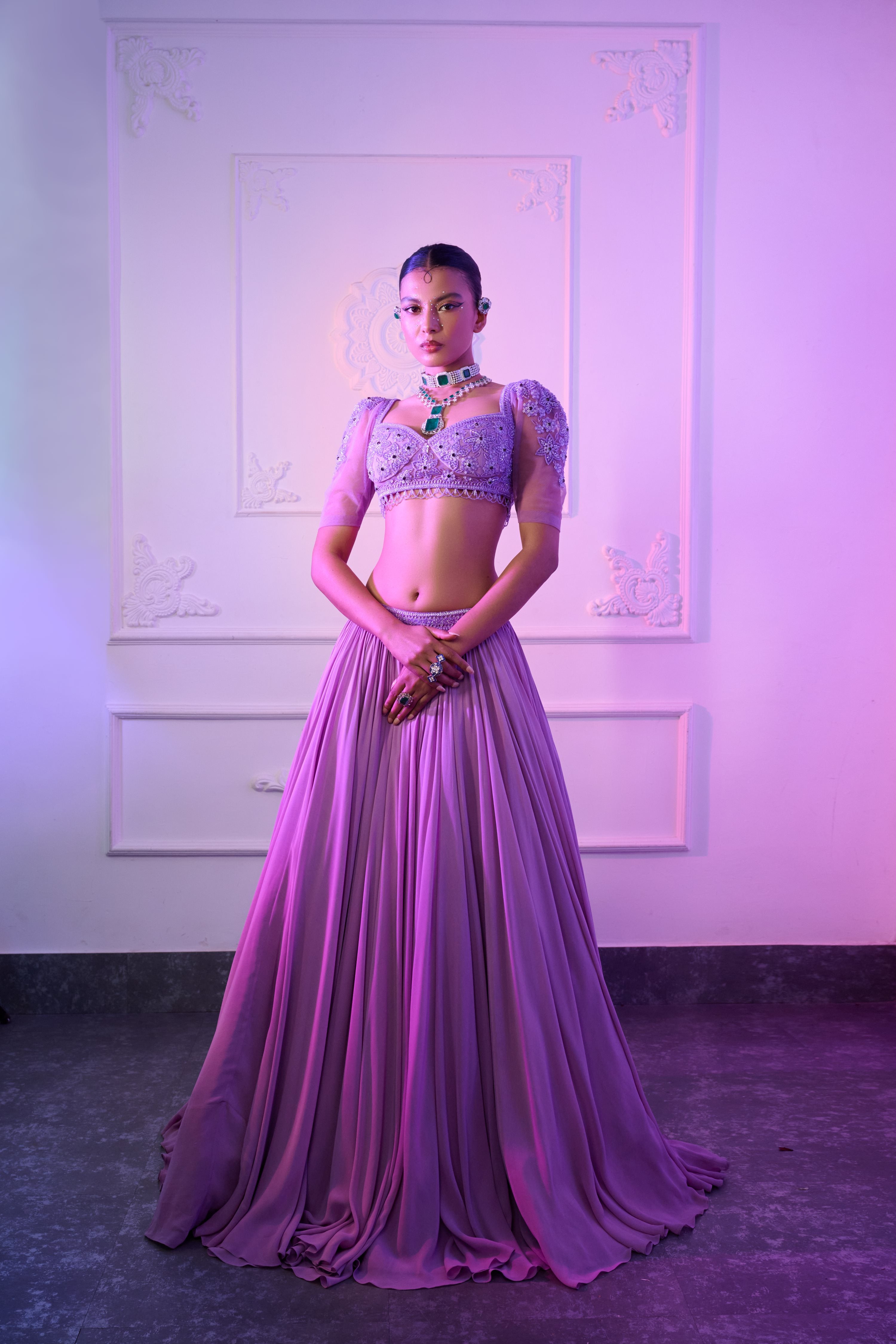 Indulgent Lilac Georgette Charm Lehenga Organza Dupatta Embroidery