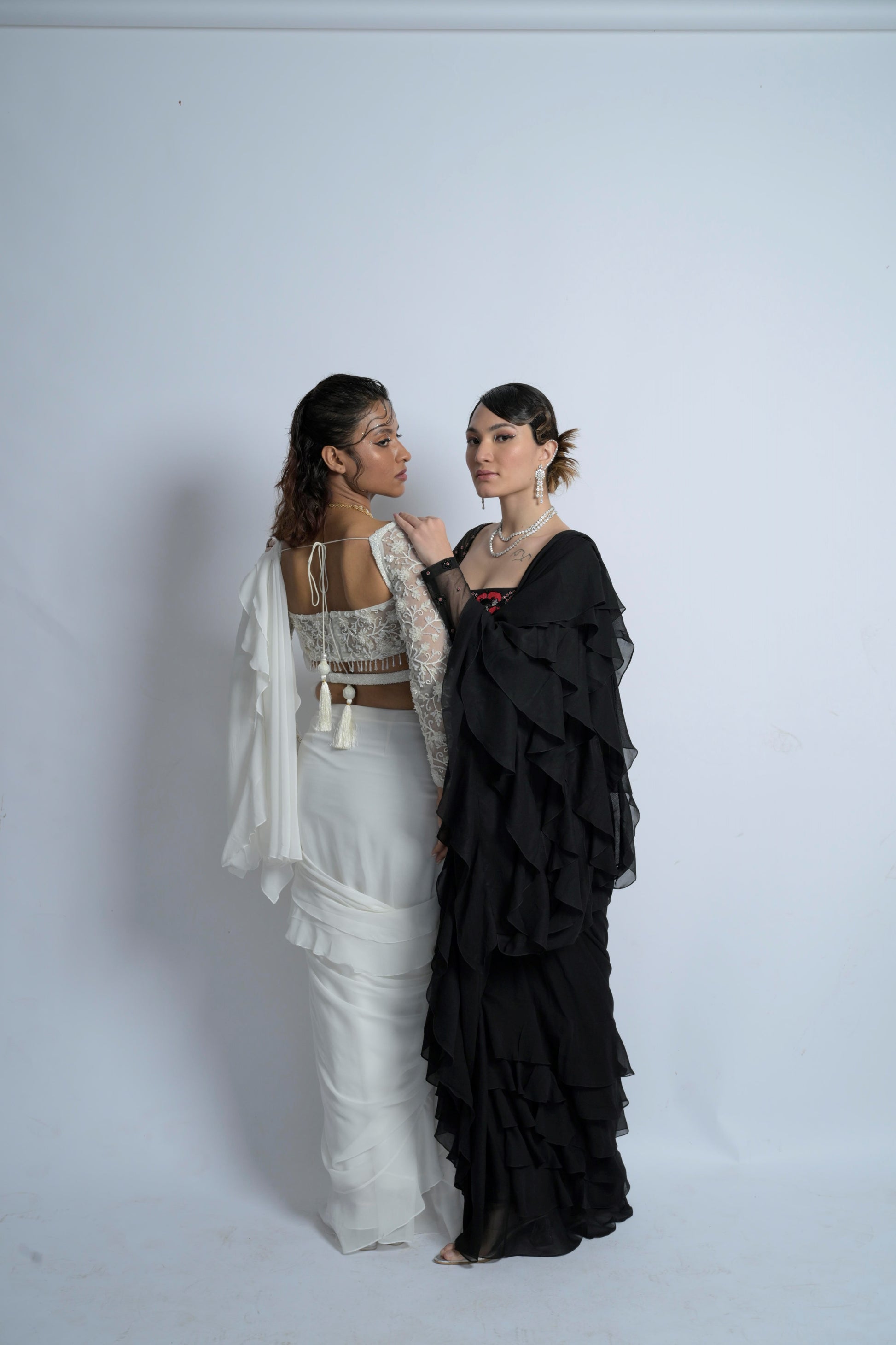 Timeless Black Georgette Ebony Elegance Ready Saree Red Embroidery