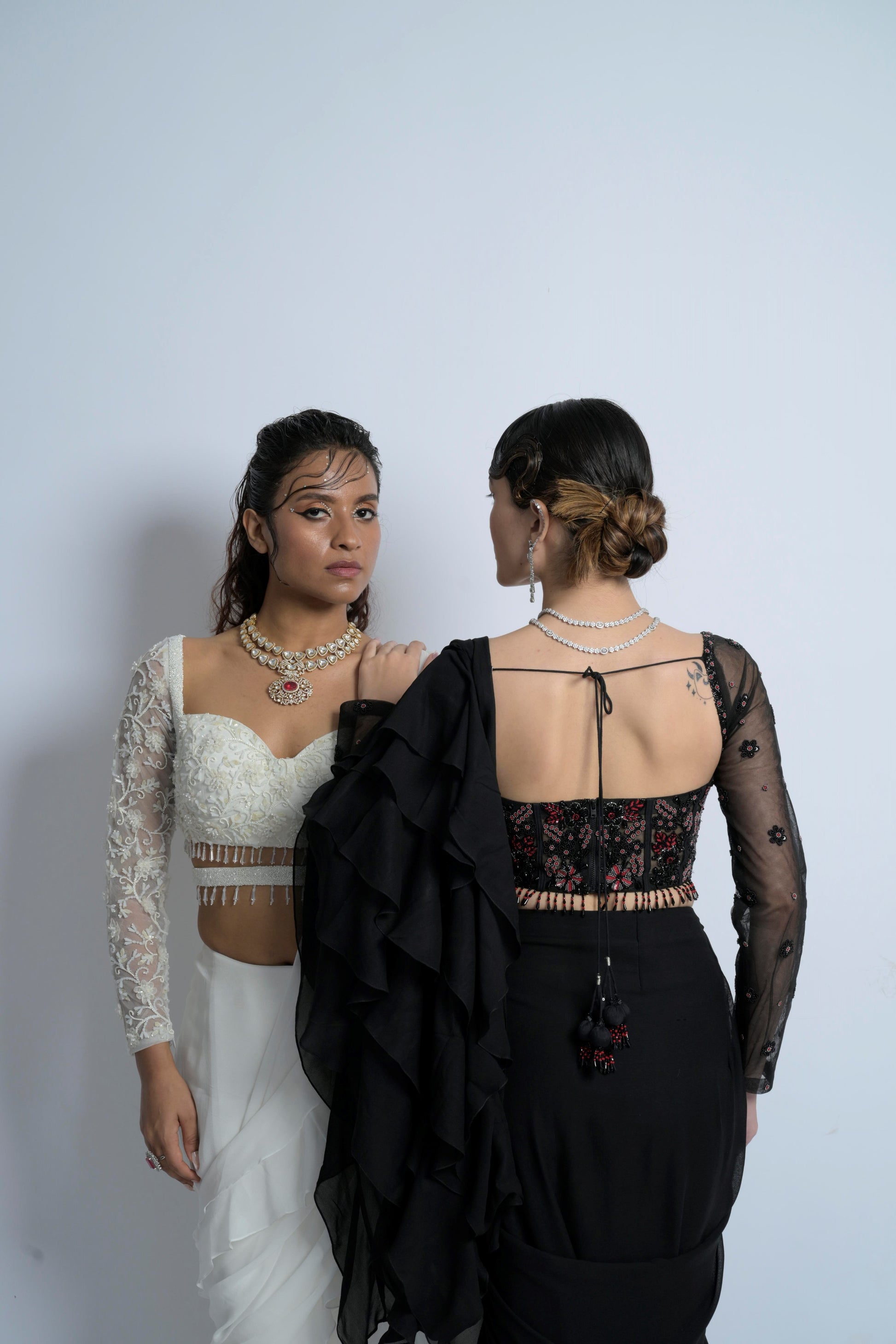 Timeless Black Georgette Ebony Elegance Ready Saree Red Embroidery