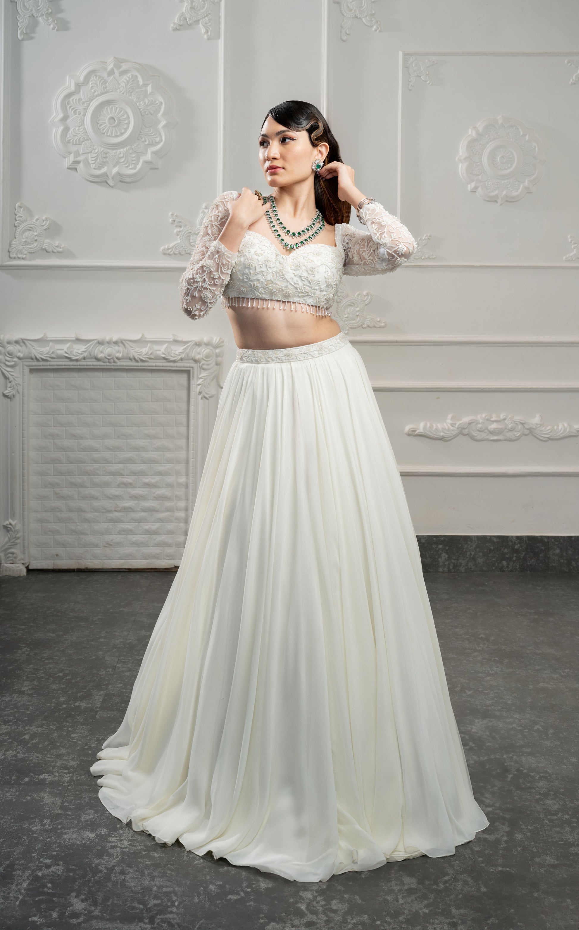 Alluring Ivory Georgette Regal Frost Lehenga Elegance Embroidered