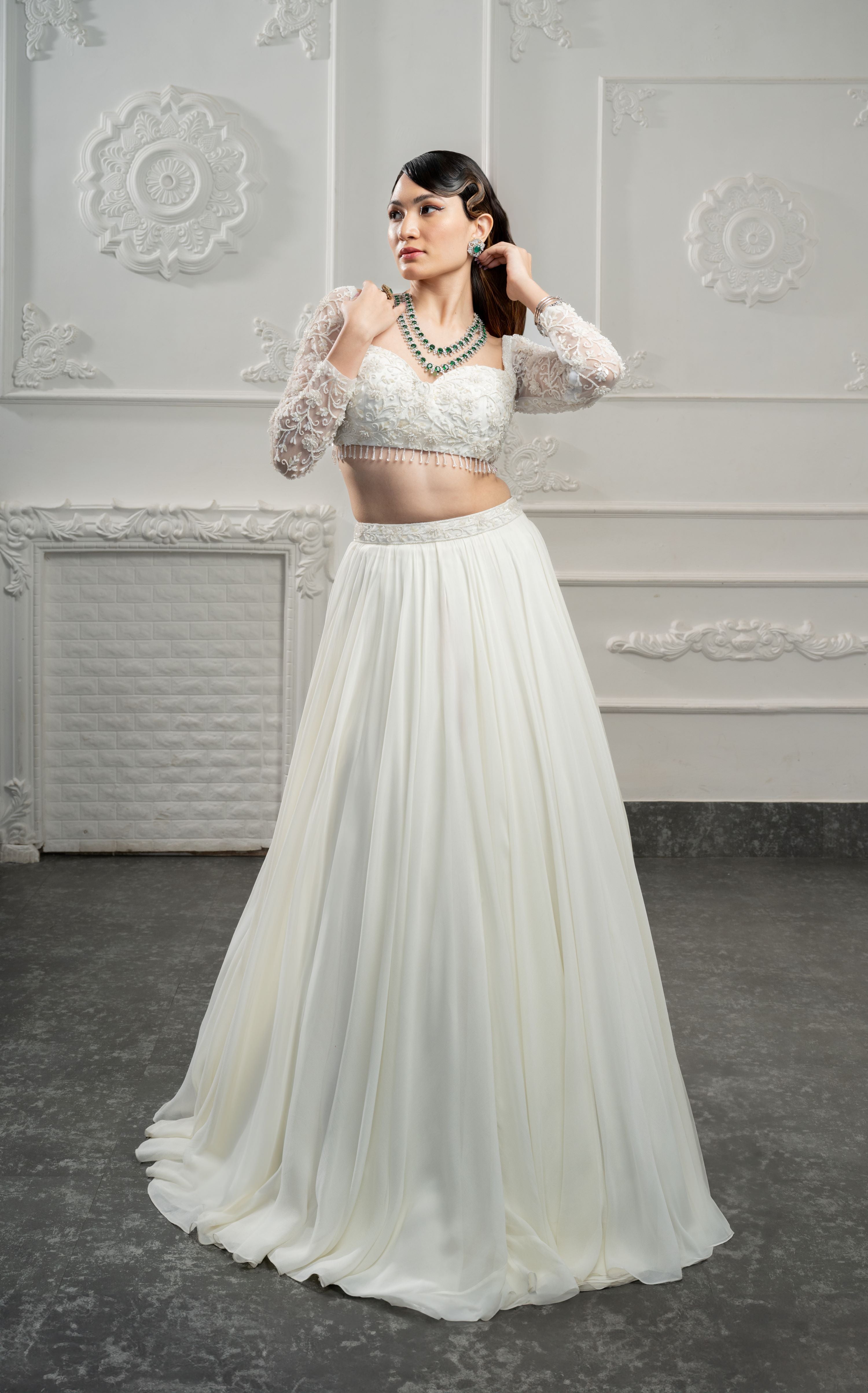 Alluring Ivory Georgette Regal Frost Lehenga Elegance Embroidered