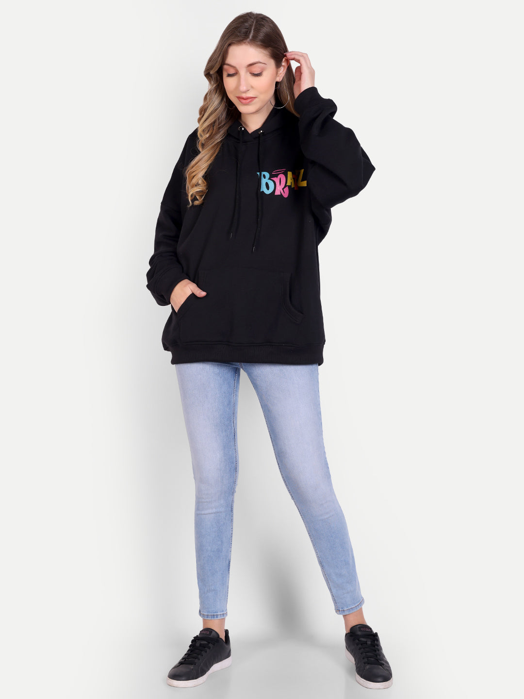 Cozy Black Fleece Bratz Print Hooded Sweatshirt - Front Back