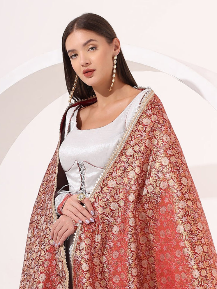 Stunning Silver Tissue Anarkali Suit with Brocade Dupatta