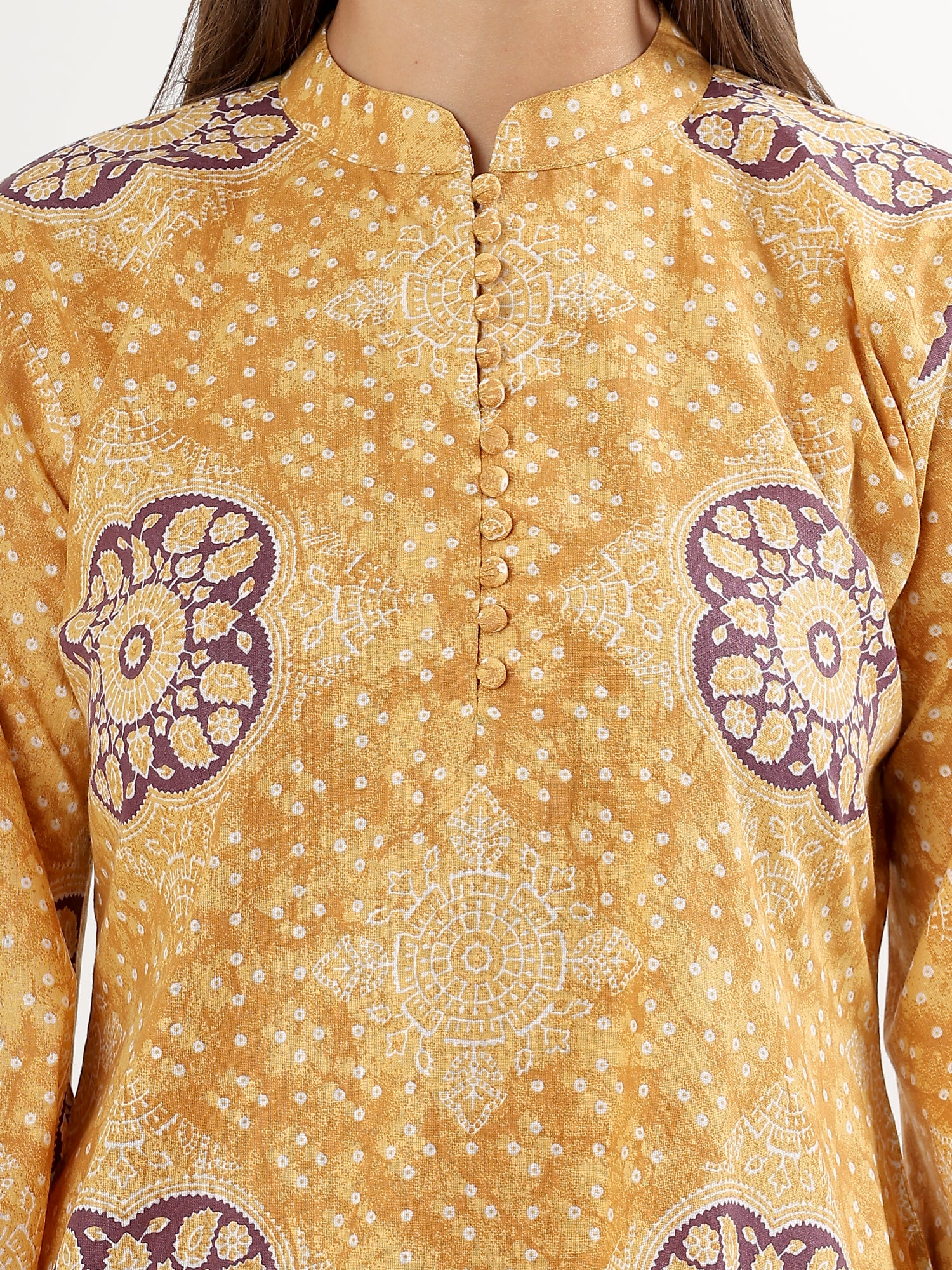 Mustard Floral Cotton Kurta with Salwar Set