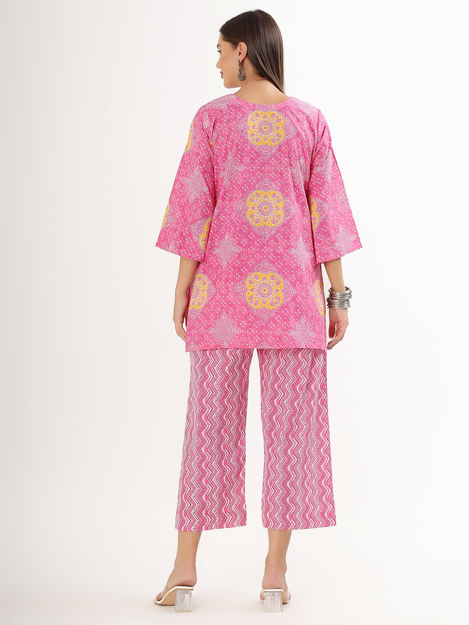 Elegant Pink Floral A-line Cotton Kurta with Salwar