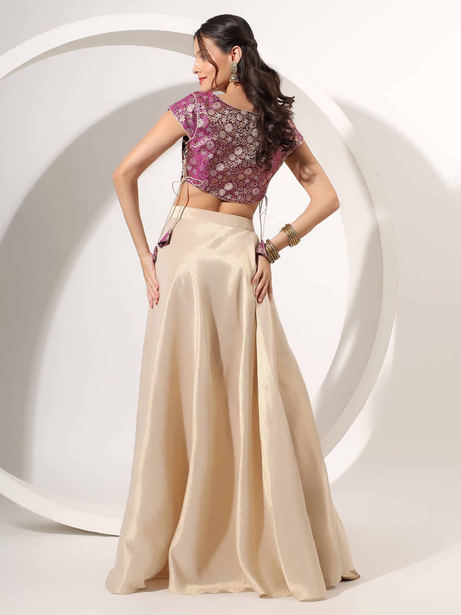 Luxury Golden Tissue & Brocade Skirt with Designer Blouse
