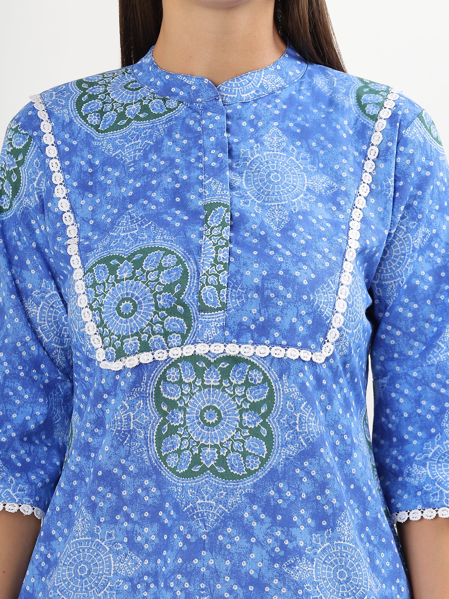 Stylish Blue Floral Short Kurta Pant Co-ord Set