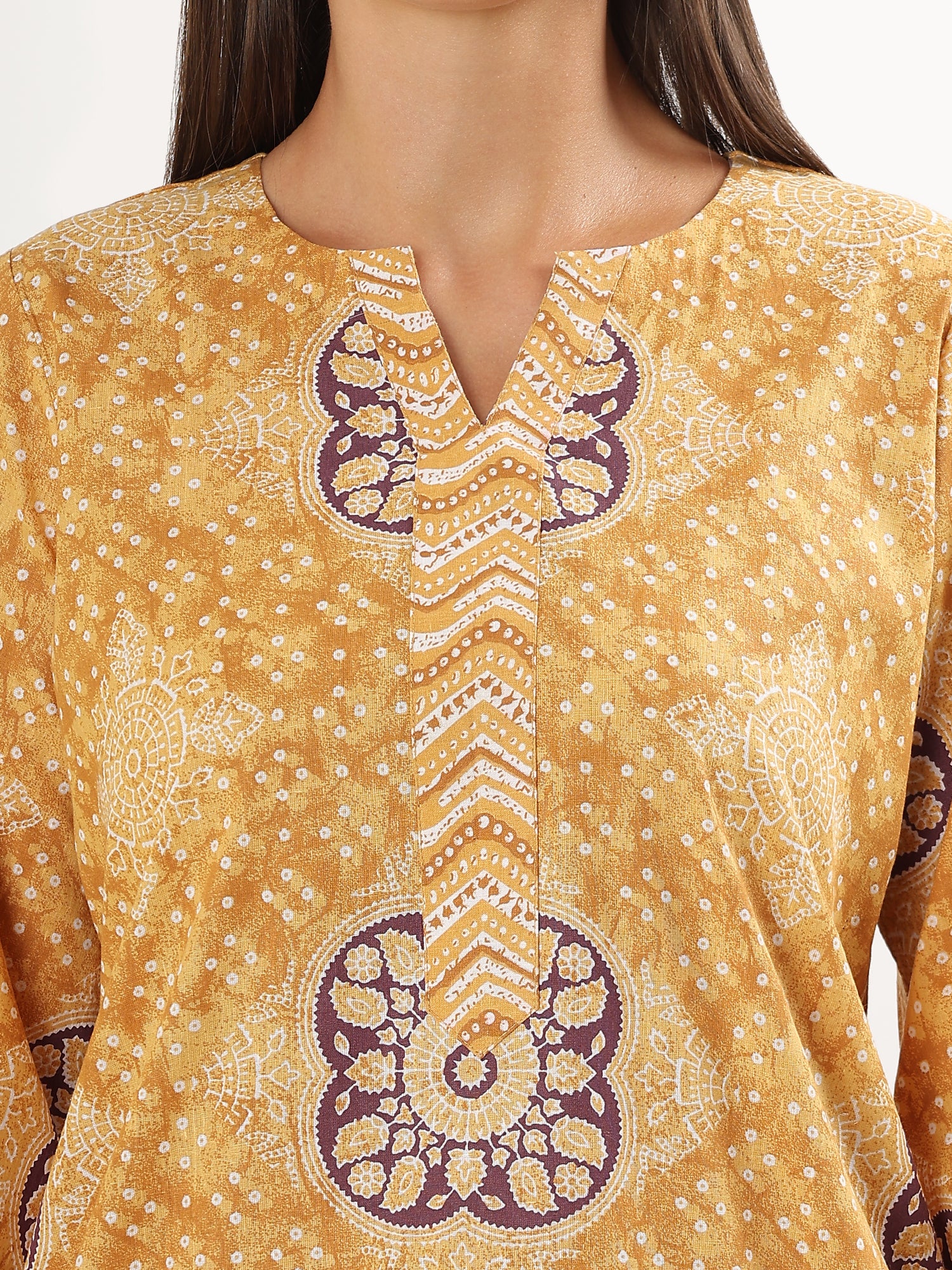 Yellow Floral Sleeveless Short Kurta Pant Co-ord Set