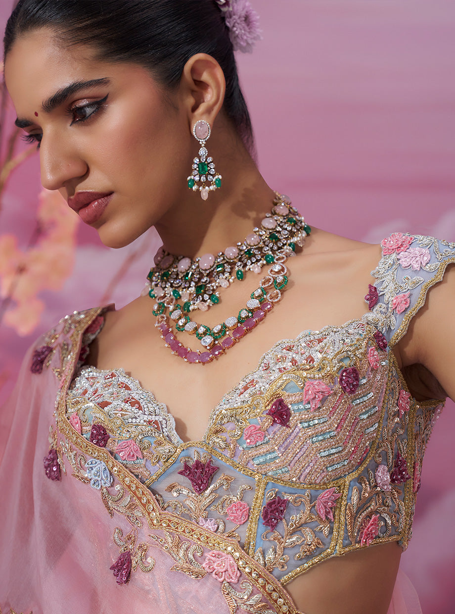 Fairytale Sky Blue Castle & Carriage Embroidered Lehenga Set