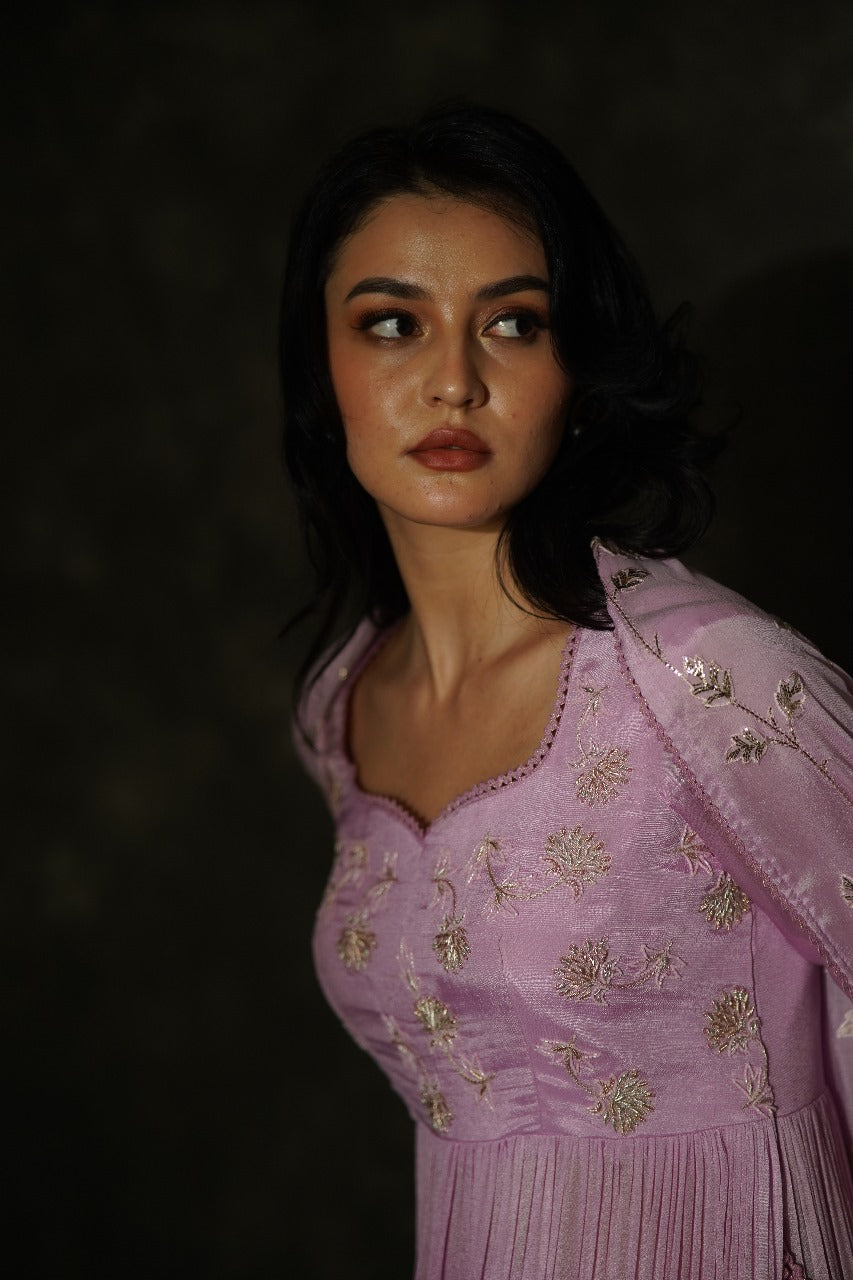 Manorama Lavender High Chiffon Anarkali with Crocia Borders - Wedding Wear Anarkali