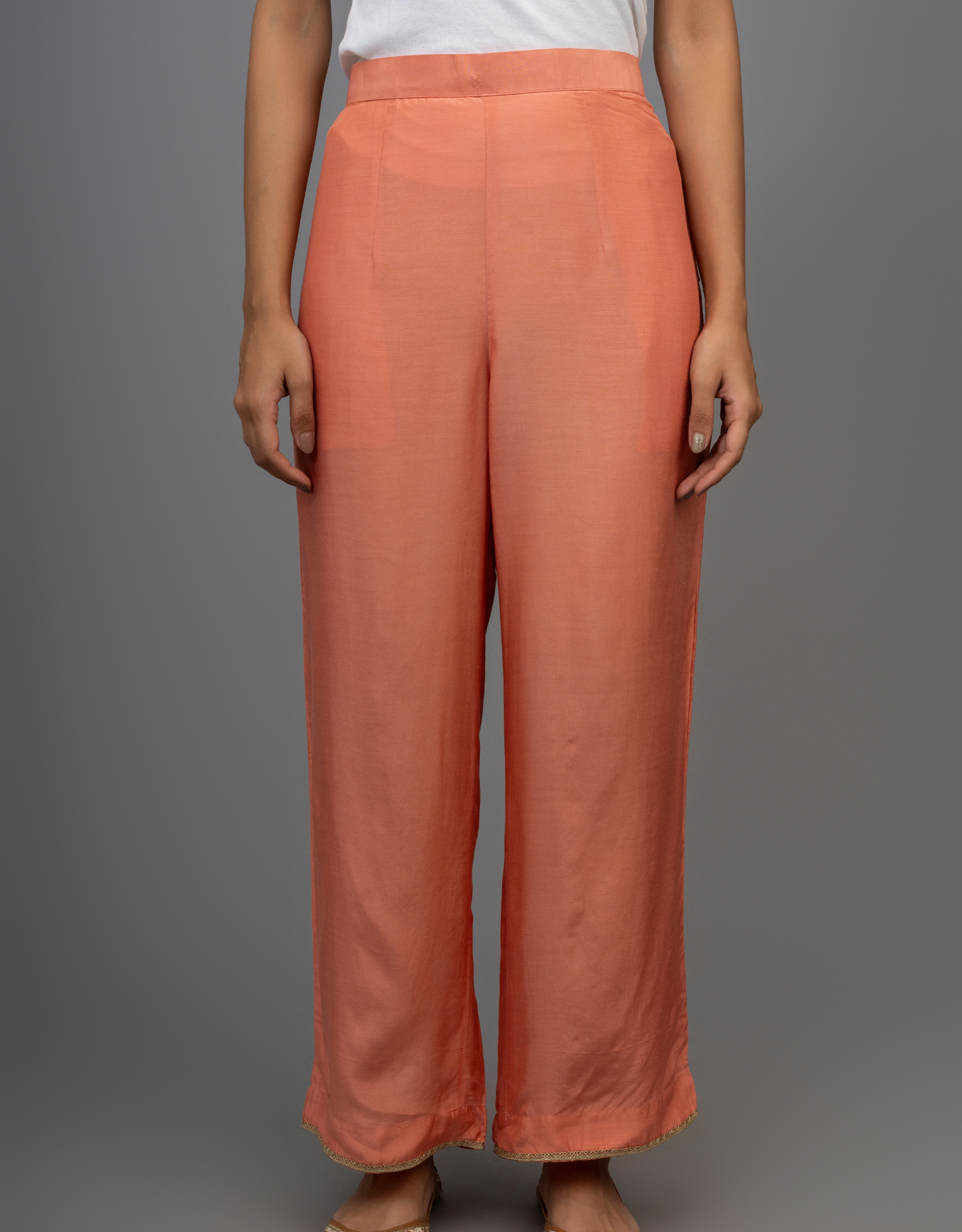 Rust Orange Cotton Silk Hand Embroidered Kurta Pants Organza Dupatta