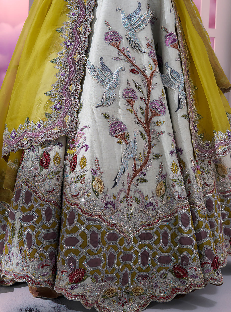 Sea Green Castle Embroidered Lehenga with Hot Pink Dupatta