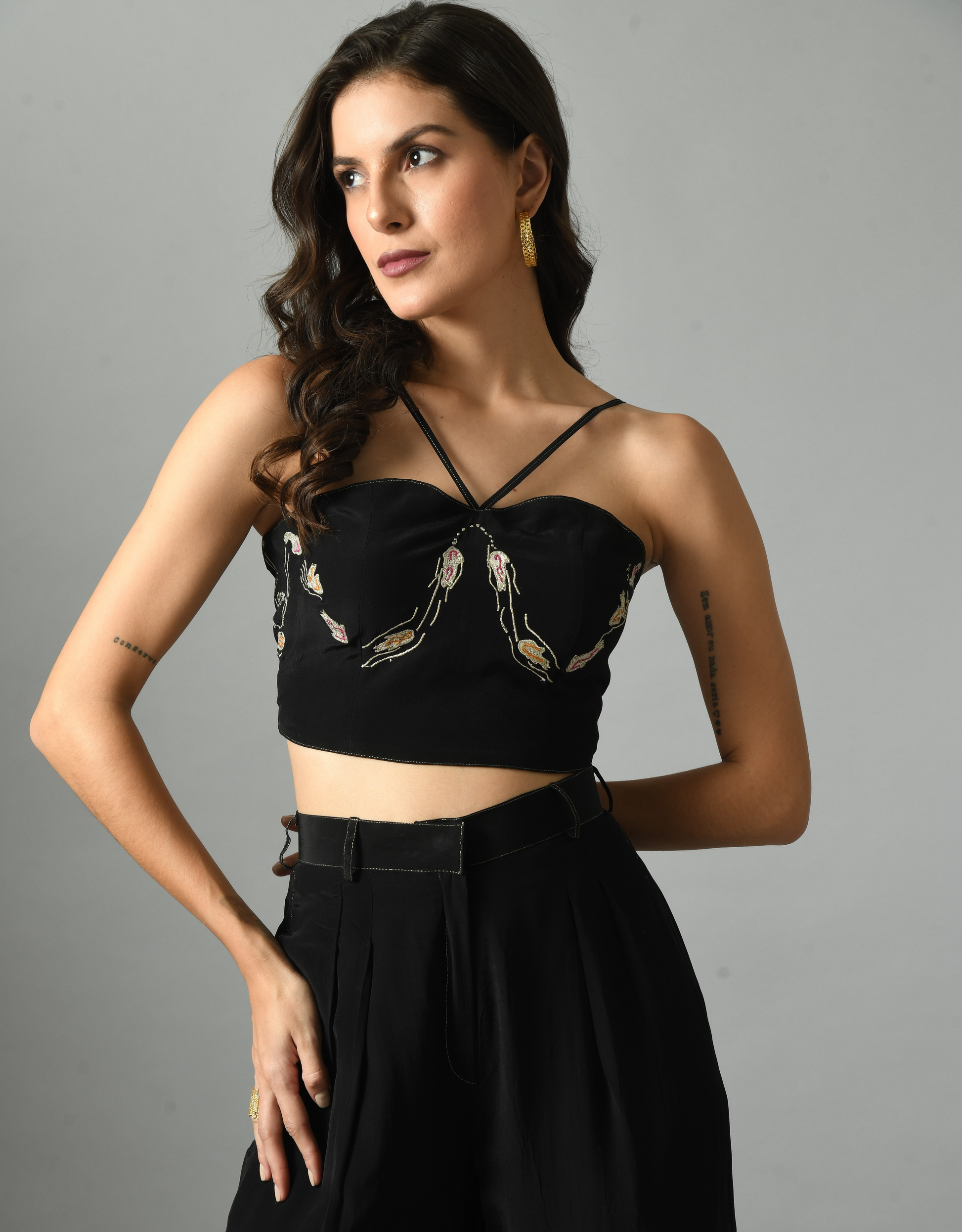 Stylish Black Crepe Silk Nur Bustier Embroidery