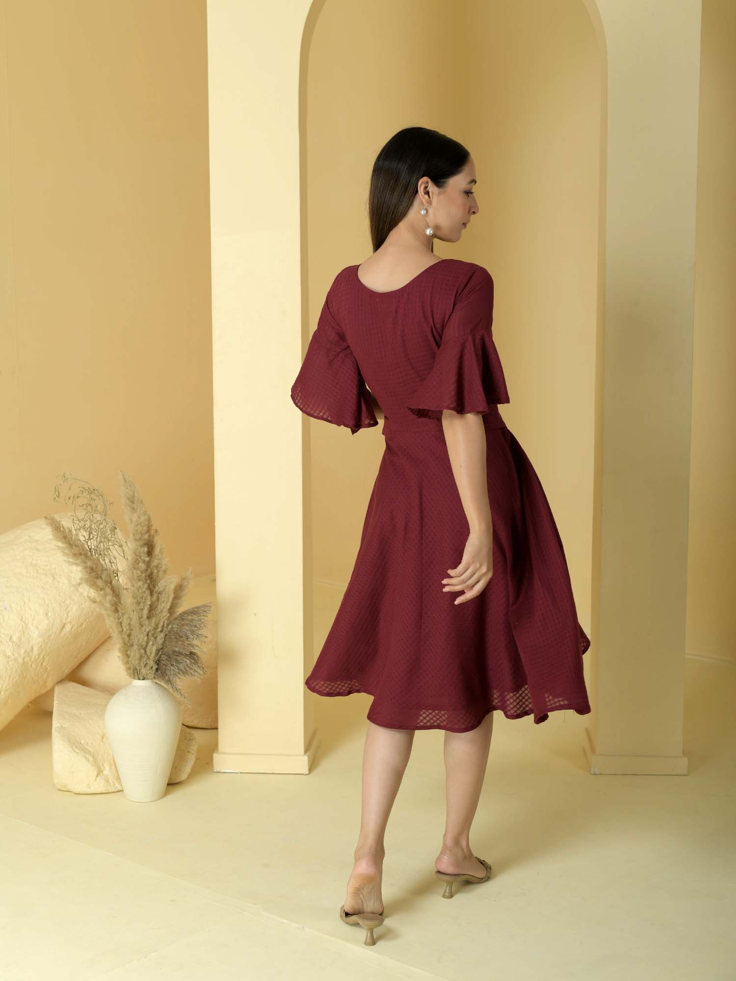 Refined Maroon Deep Red Cotton Jute Embroidery Dress Belt - Wildernest