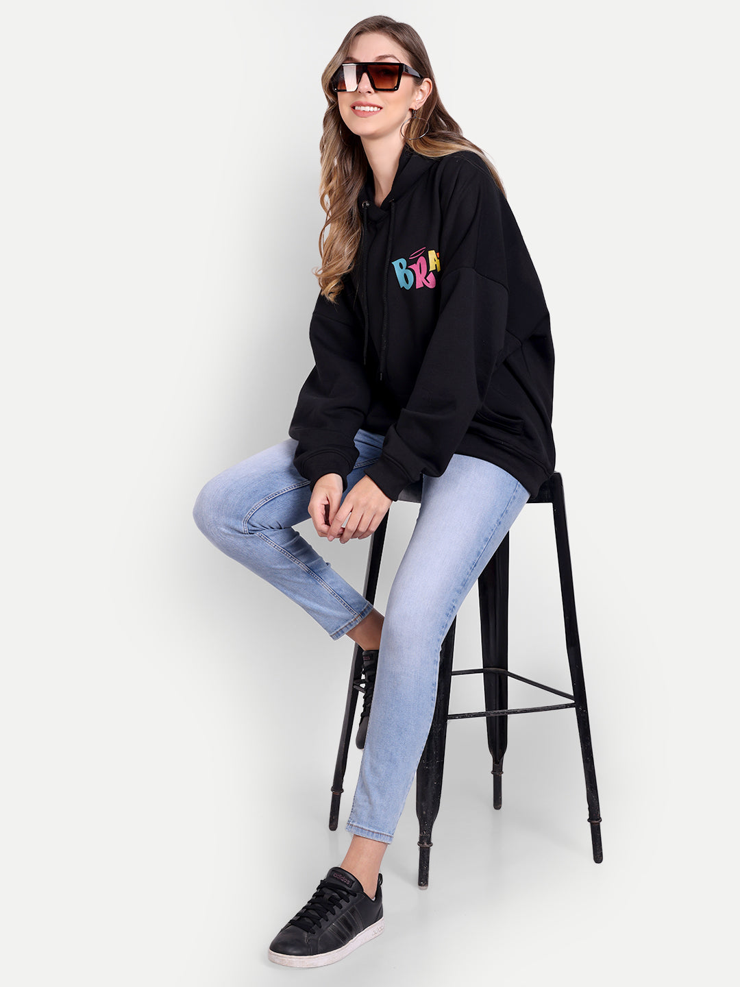 Cozy Black Fleece Bratz Print Hooded Sweatshirt - Front Back