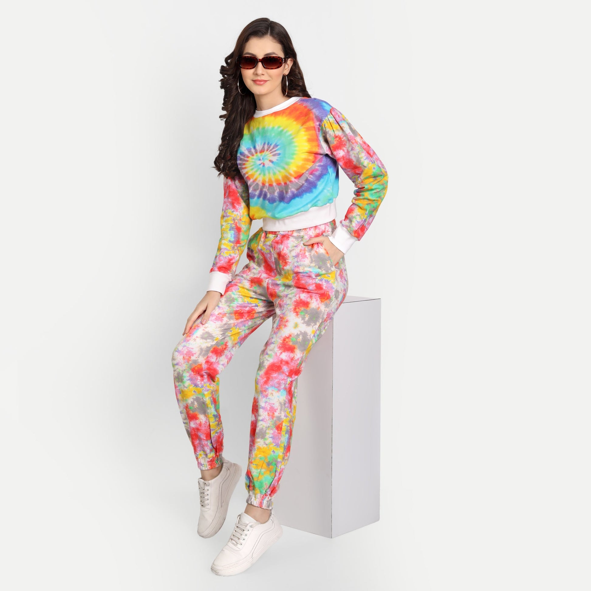 Artistic Multicolor French Terry Tropical Twilight Tie-Dye Coord Set