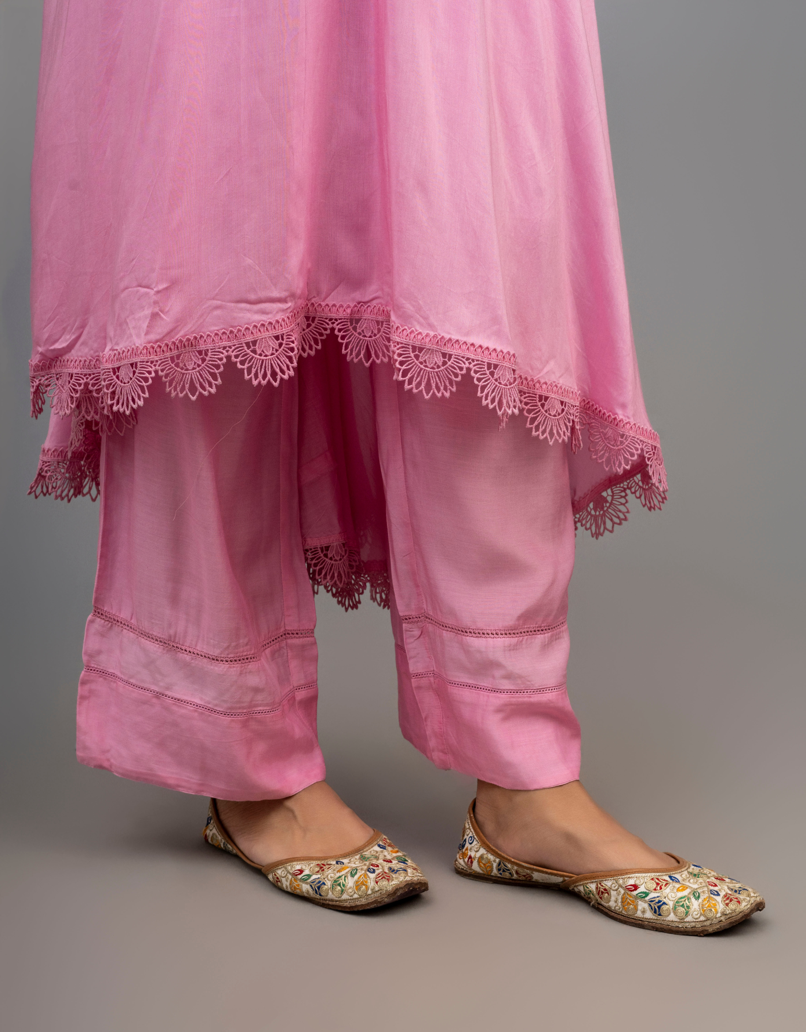 Purple Cotton Silk Gathered Angrakha Kurta Pants Organza Dupatta Lace