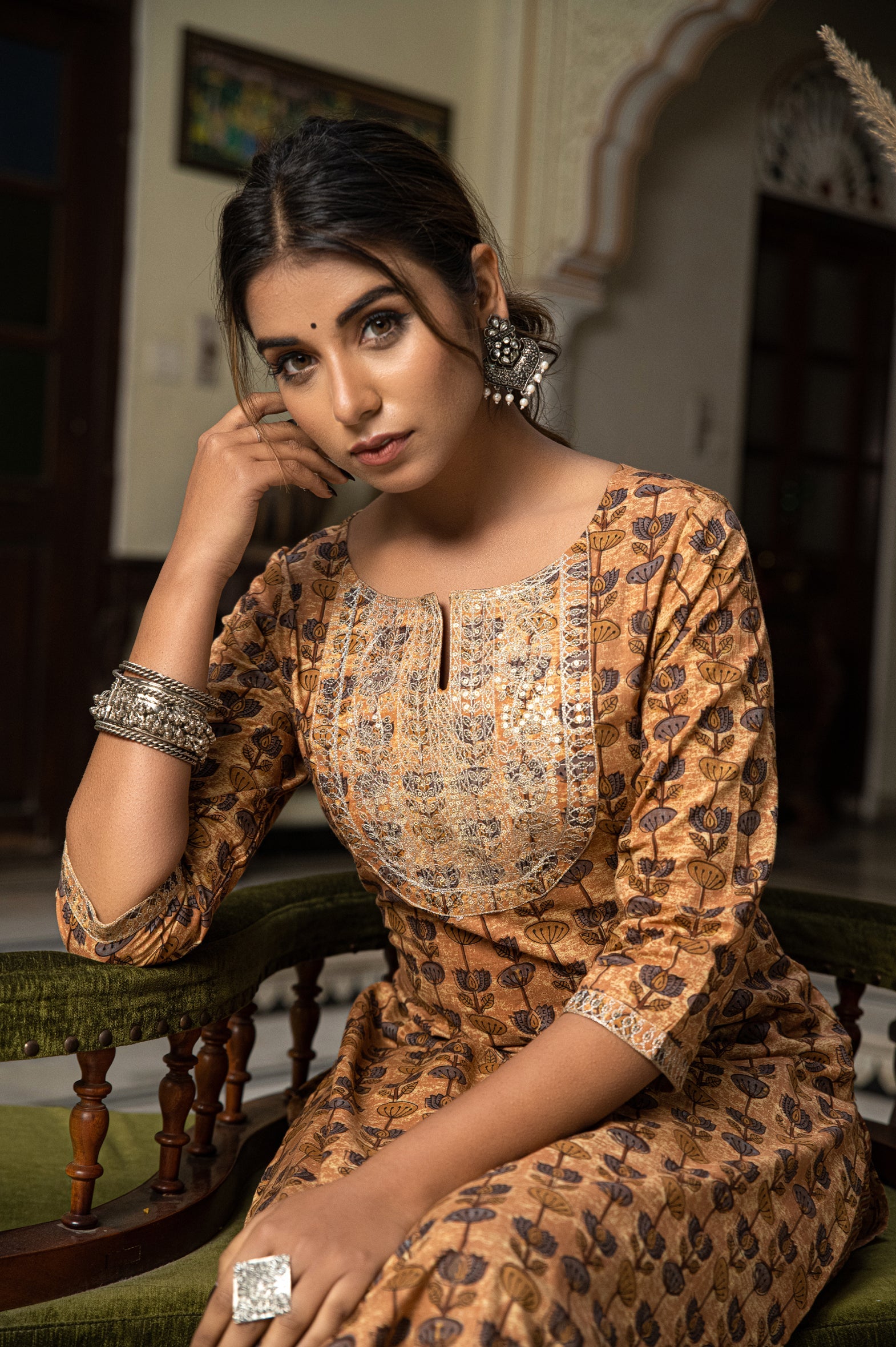 Beige Hand Block Printed Cotton Kurta Pants Set