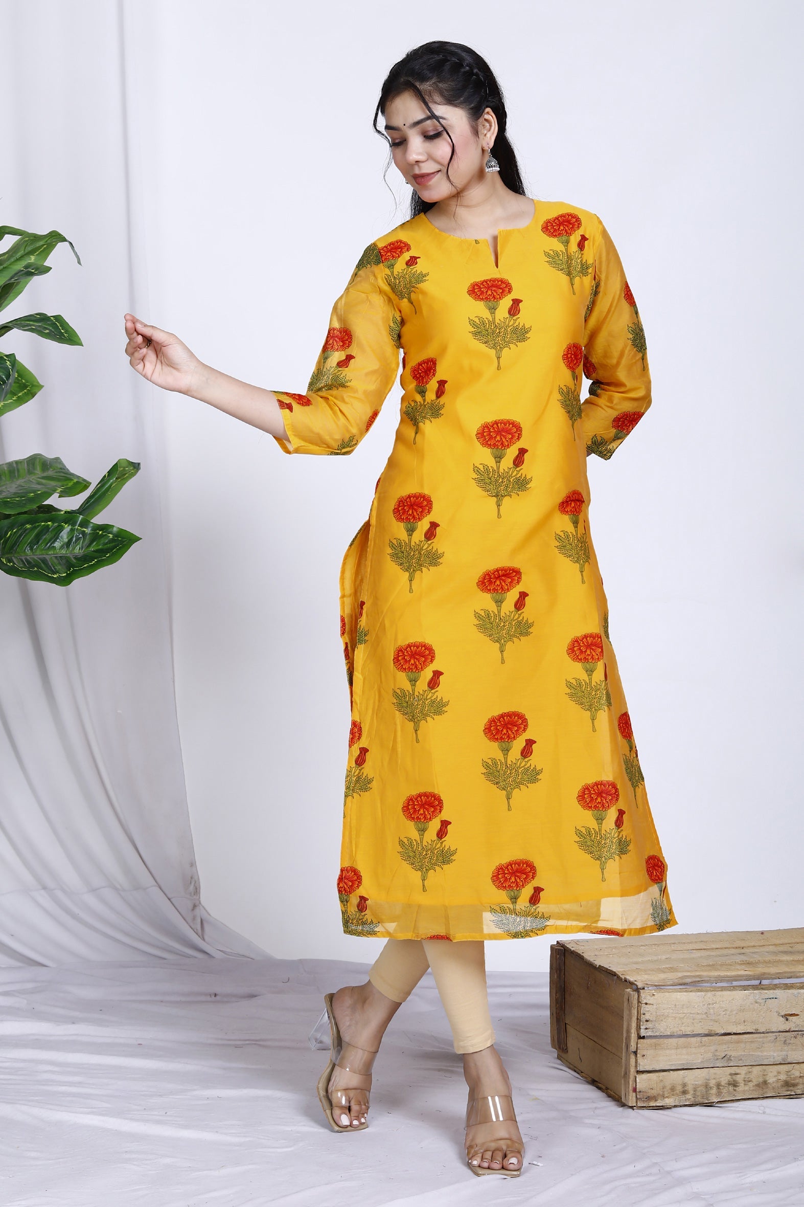 Timeless Mustard Butta Printed Chanderi Kurta for Women