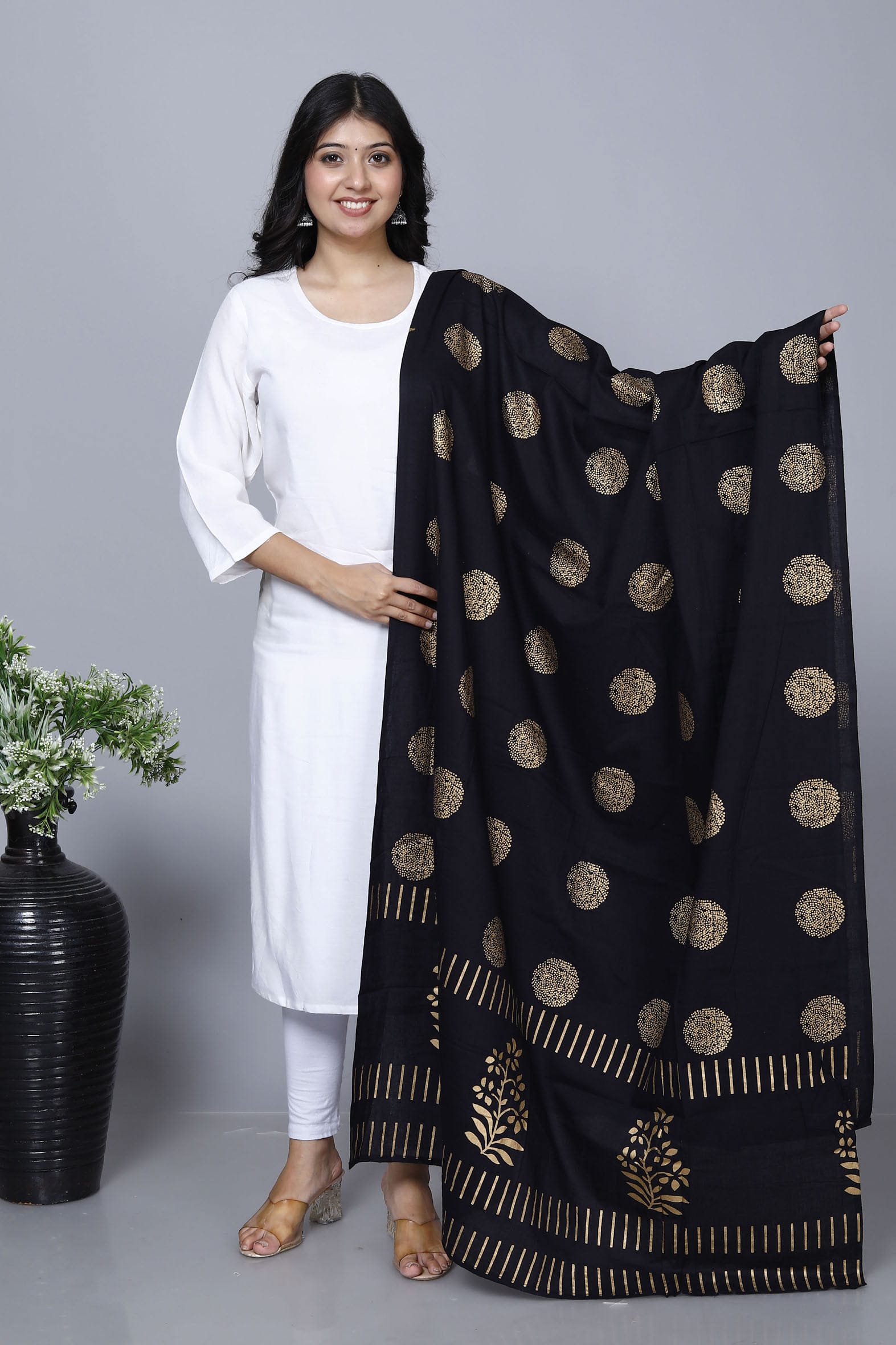 Artisanal Black Hand Block Printed Mulmul Cotton Dupatta