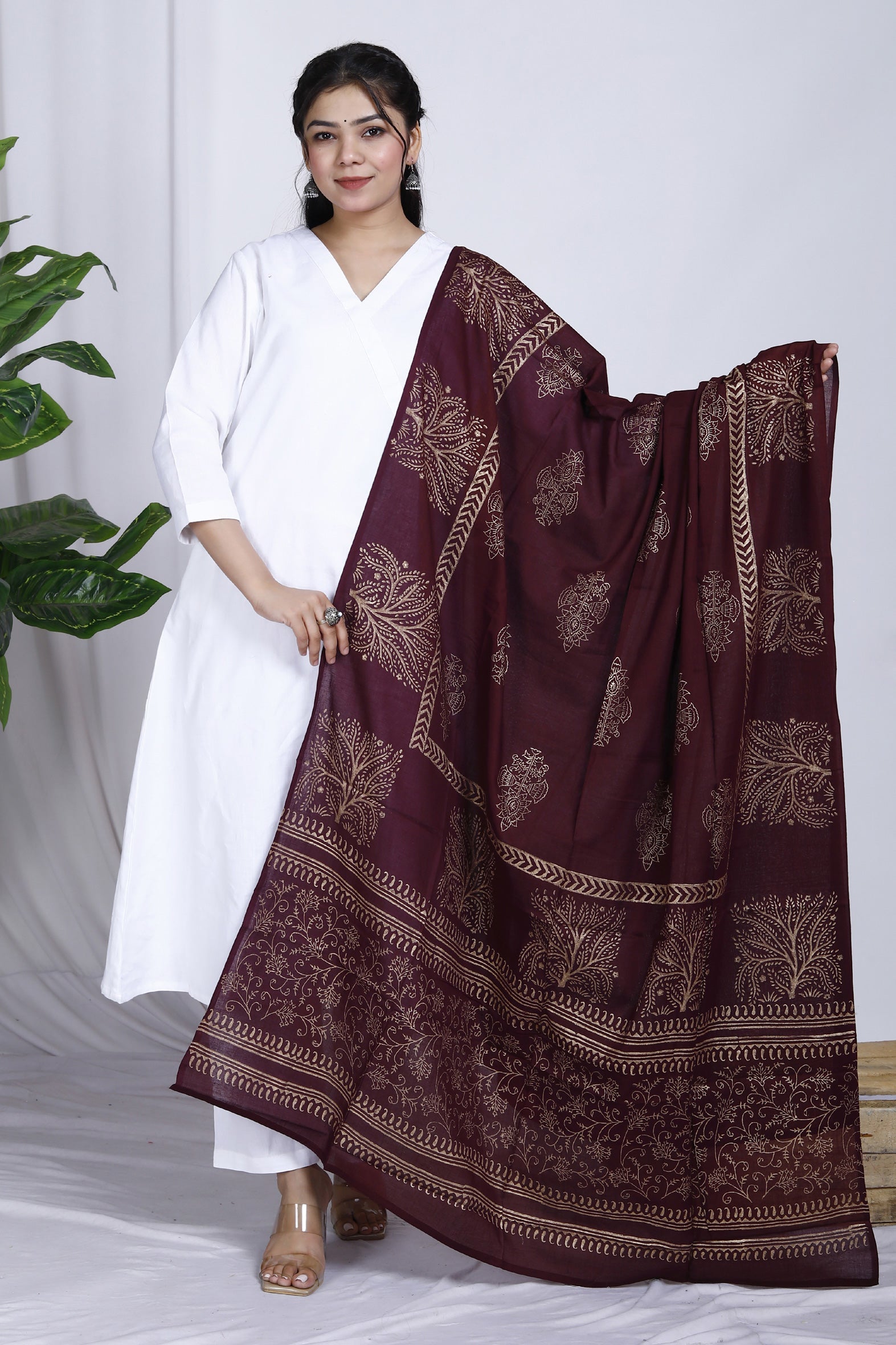 Vibrant Magenta Hand Block Printed Mulmul Cotton Dupatta