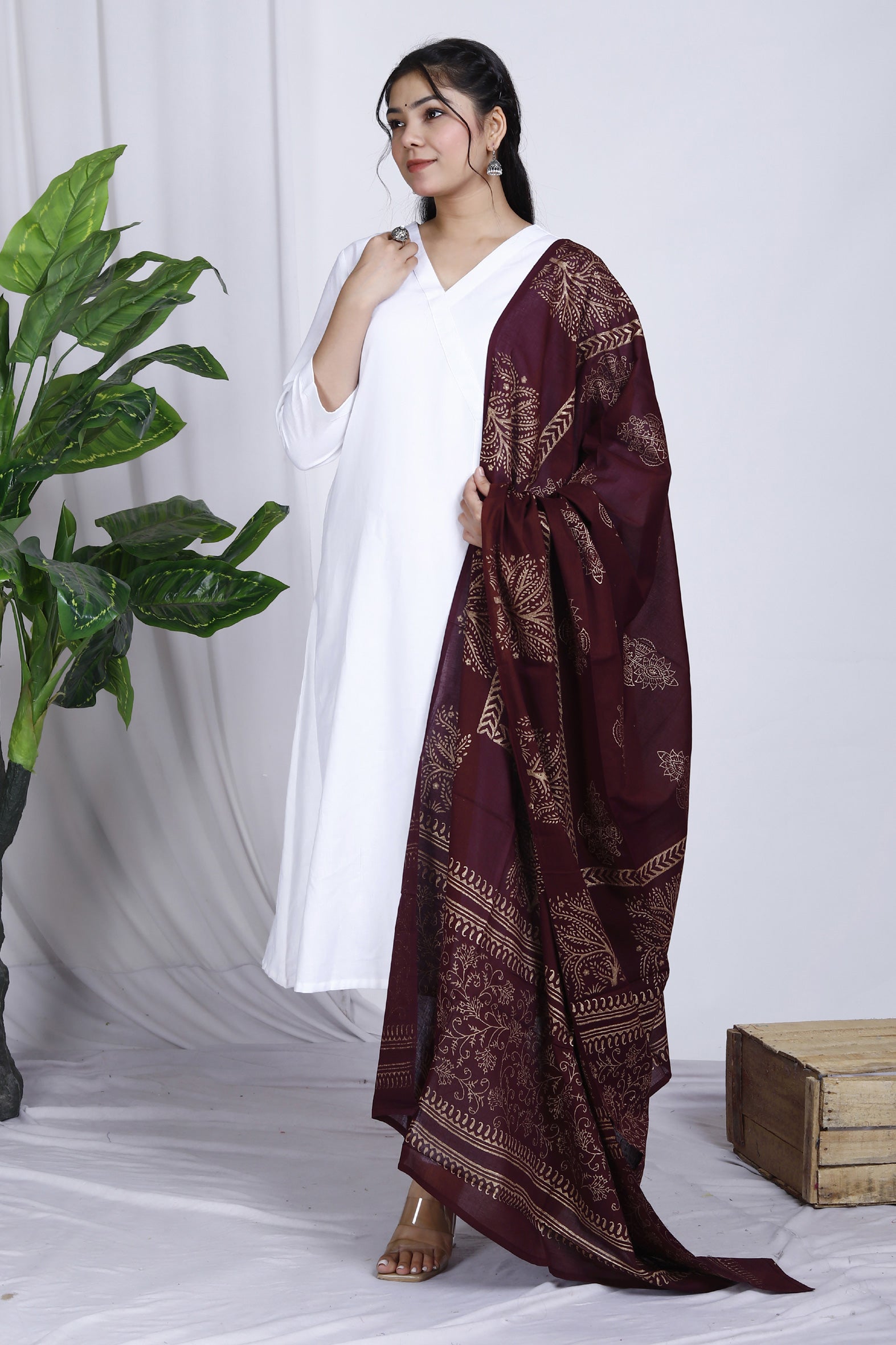 Vibrant Magenta Hand Block Printed Mulmul Cotton Dupatta