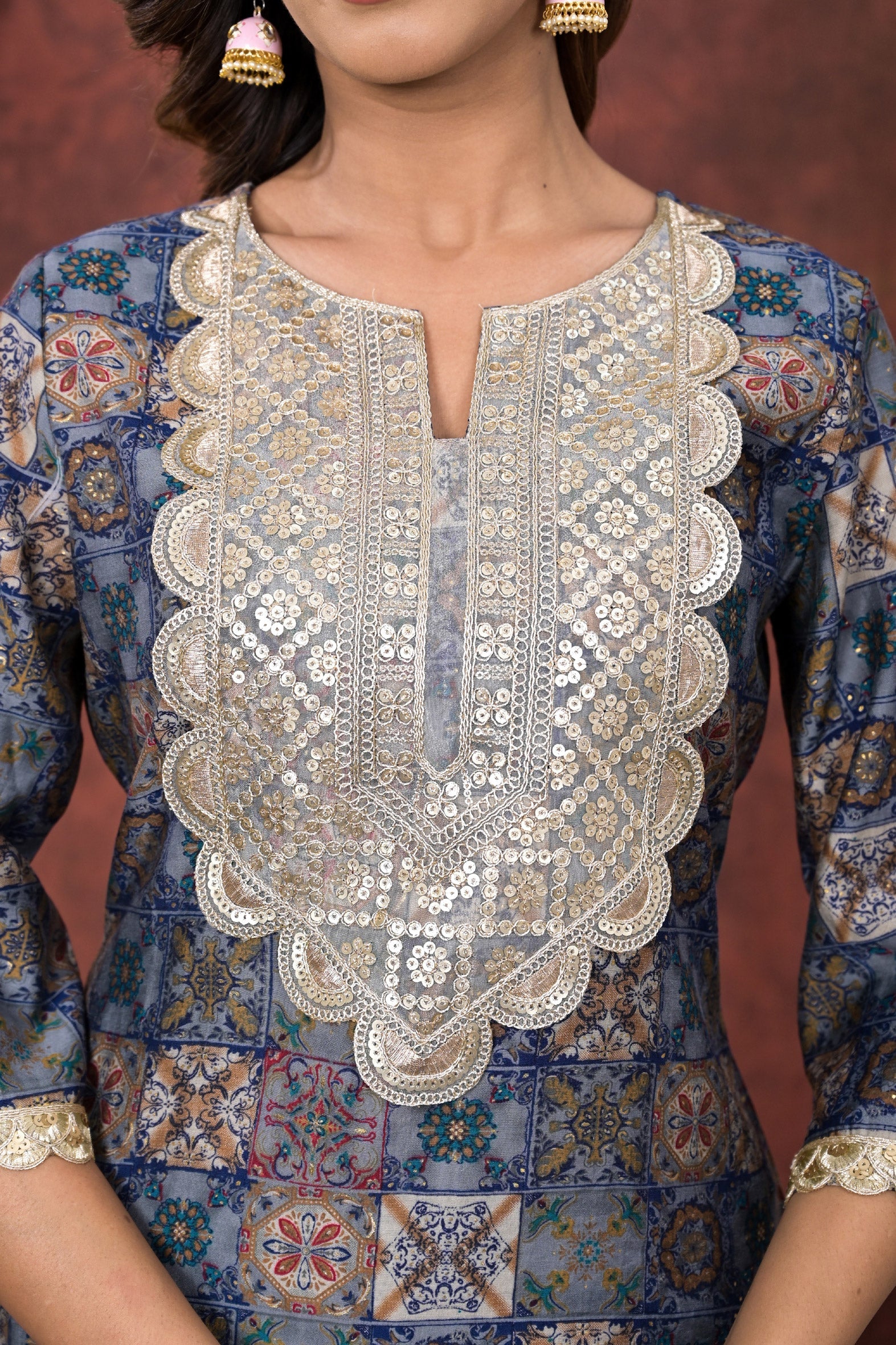 Exclusive Blue Digital Print Modal Chanderi Kurta Pant Set