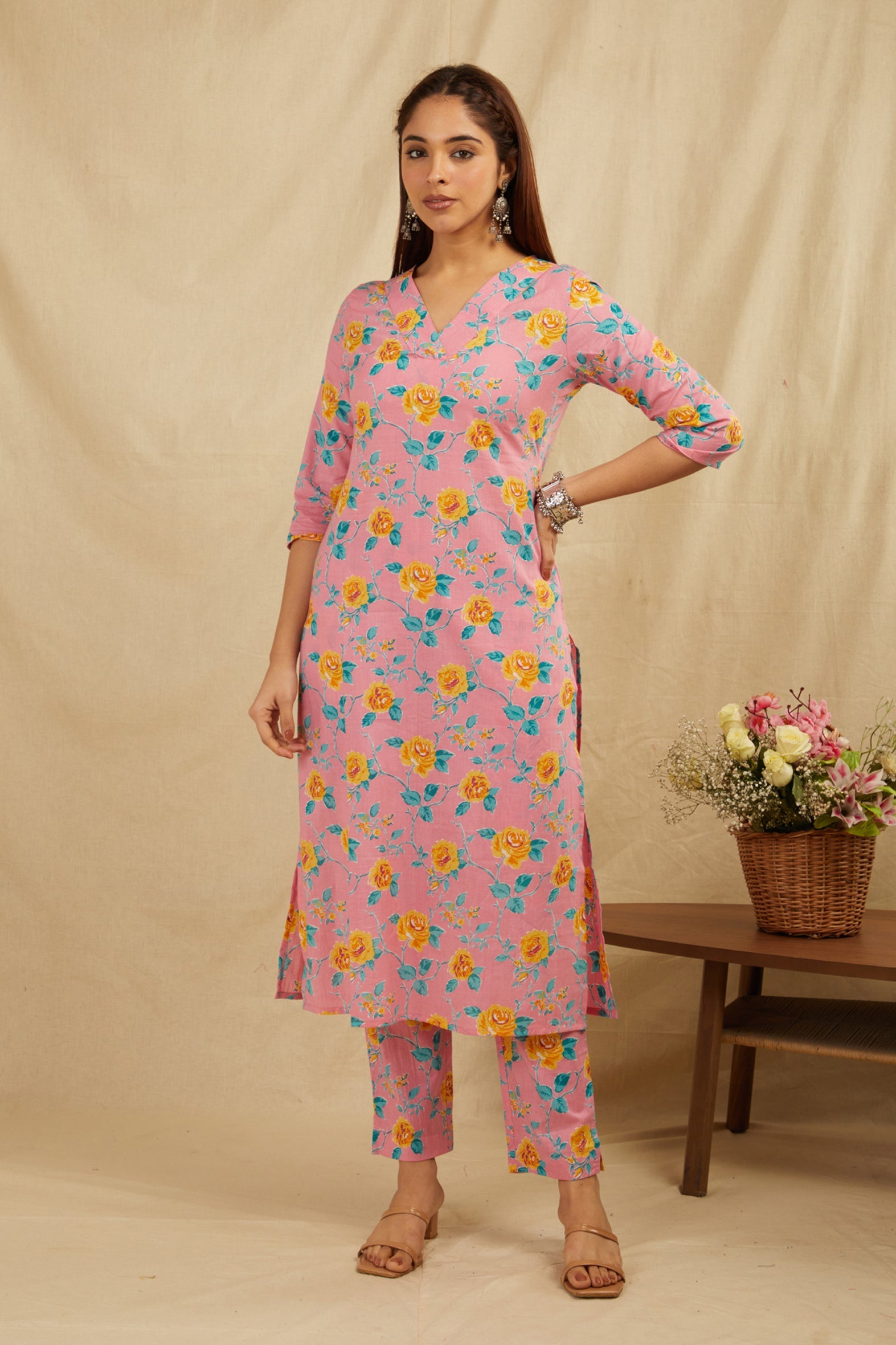 Peach Cotton Straight Kurta Pant Set - Elegant & Comfy