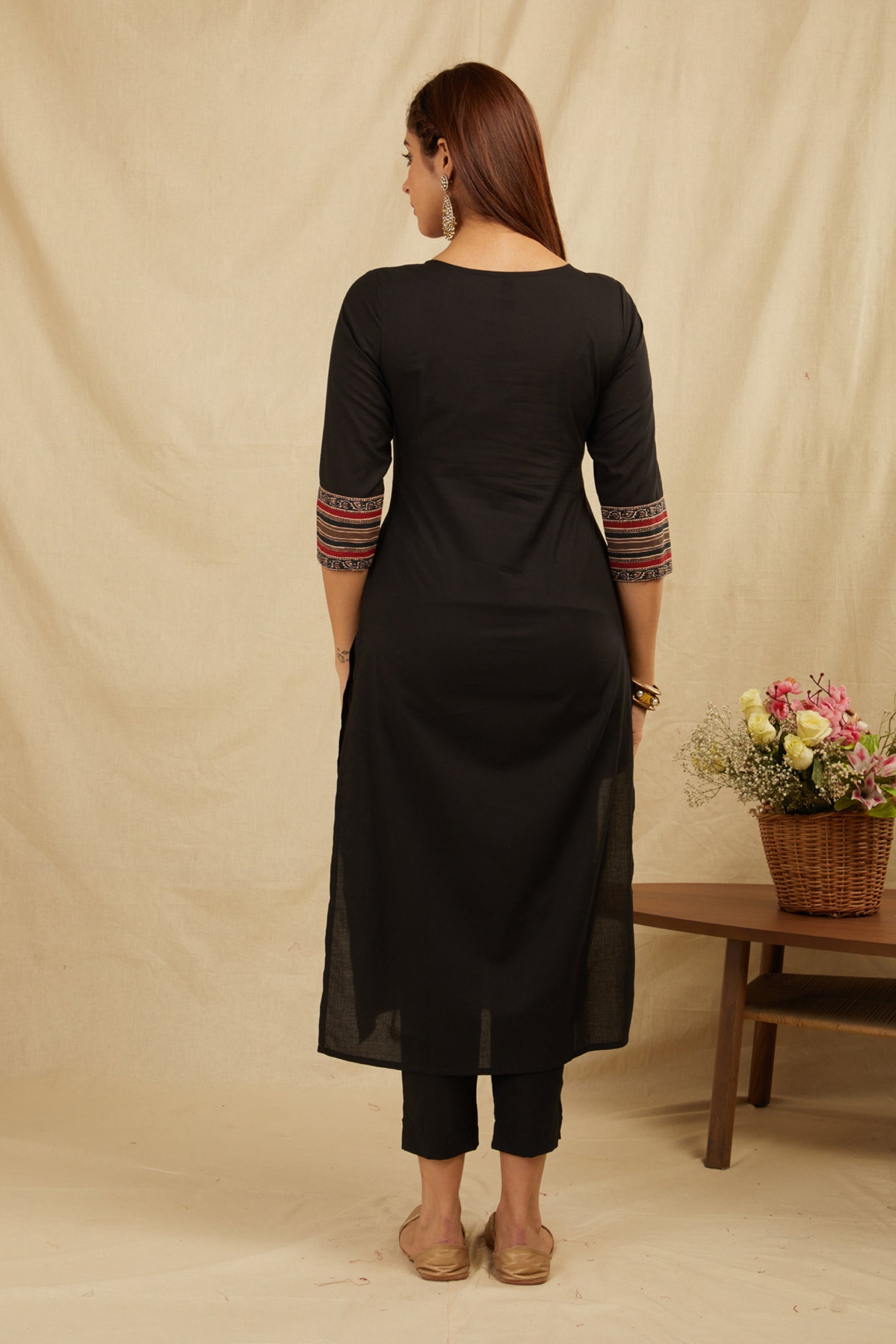 Black Printed Cotton Kurta Pant & Kota Doria Dupatta