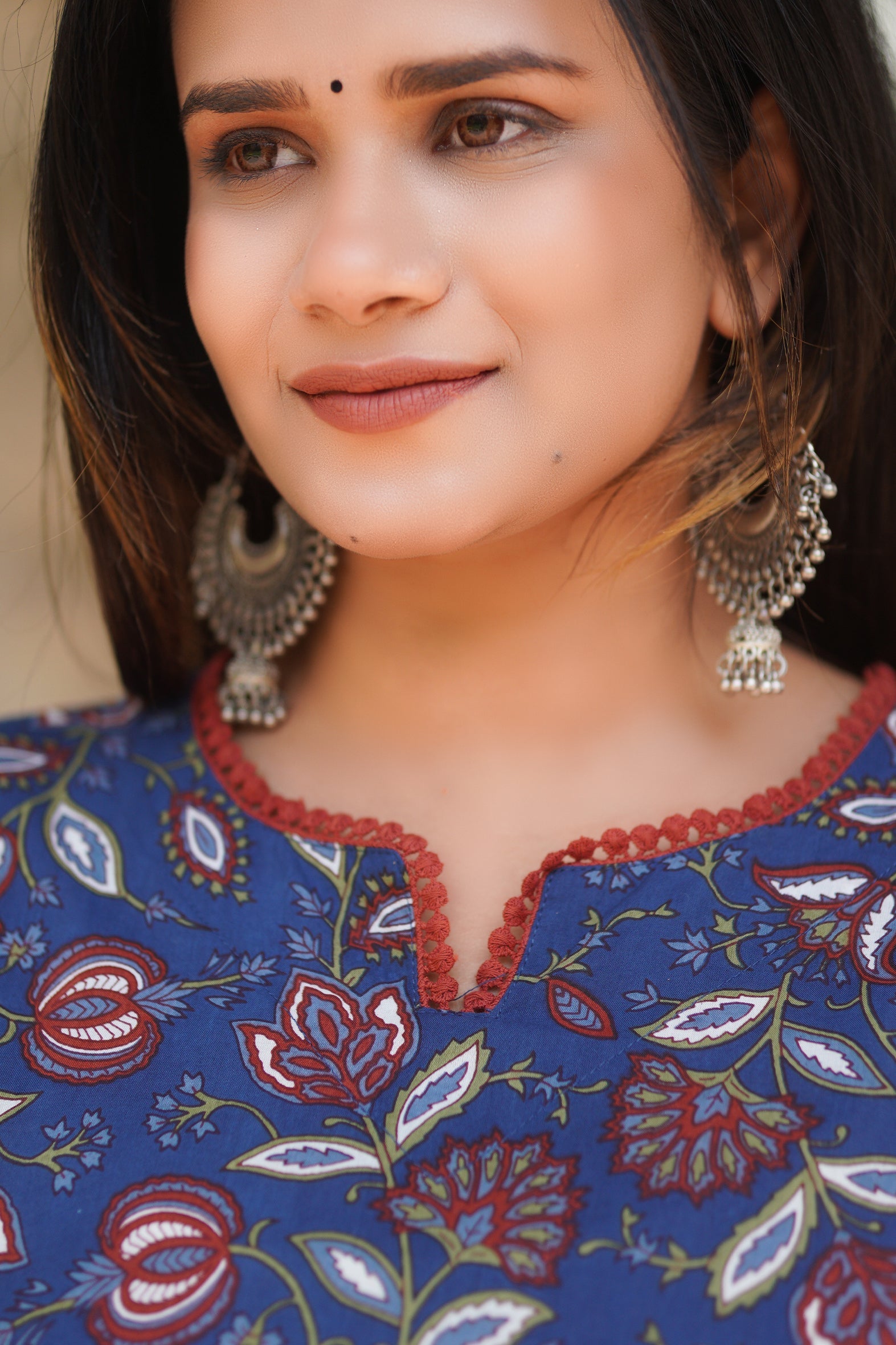 Blue Floral Printed Cotton Straight Kurta Pants Set