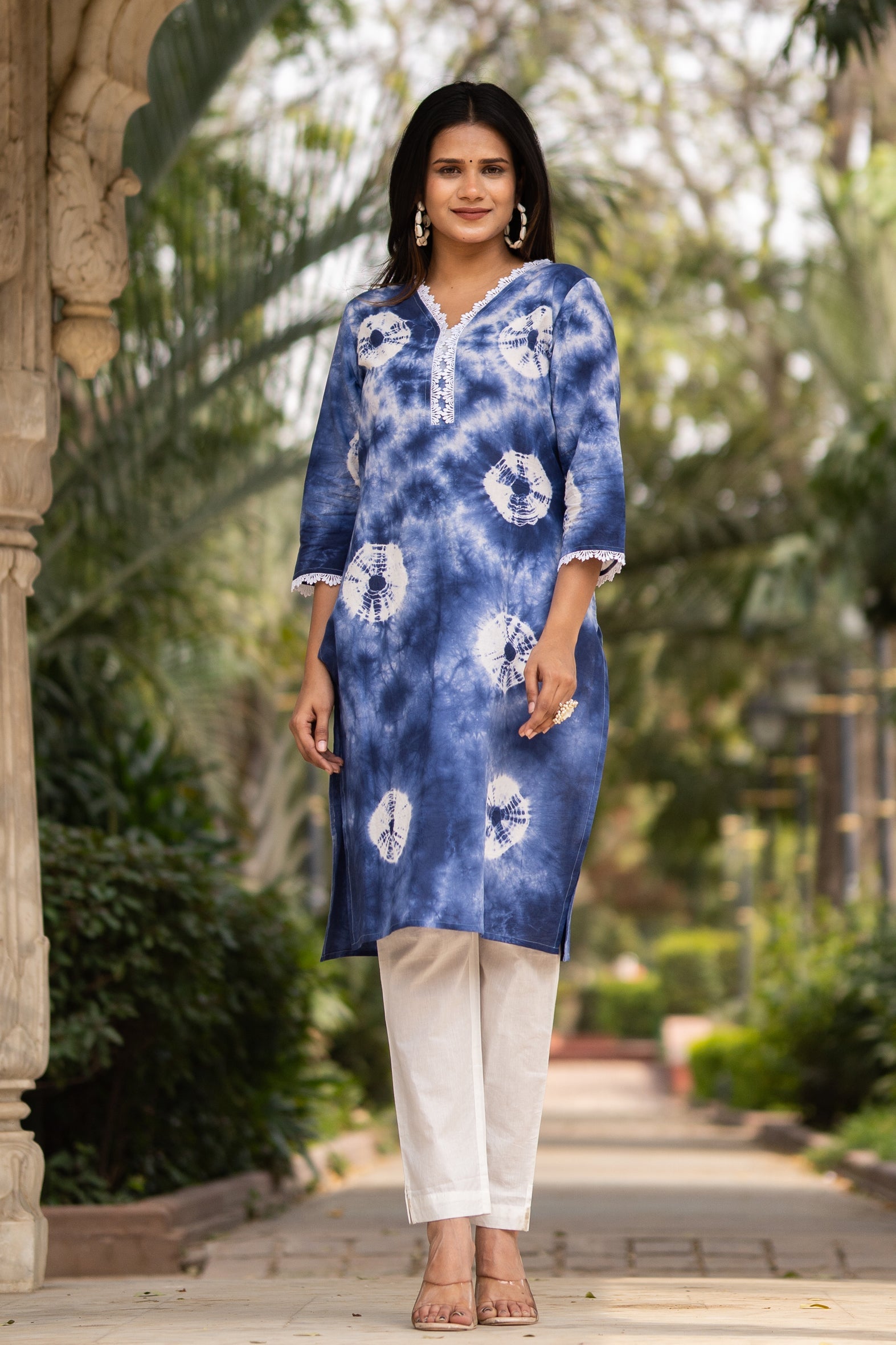 Blue Tie Dye Spiral Print Cotton Kurta Pants Set