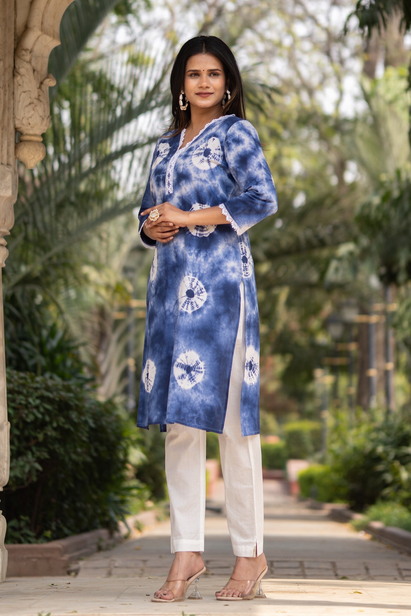 Blue Tie Dye Spiral Print Cotton Kurta Pants Set