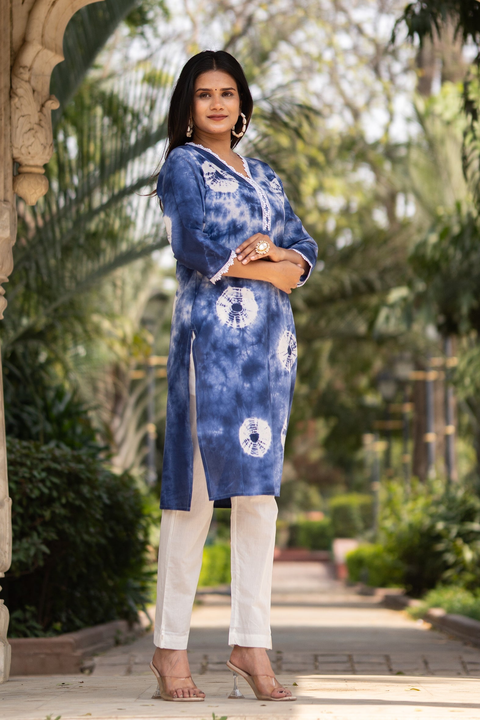 Blue Tie Dye Spiral Print Cotton Kurta Pants Set