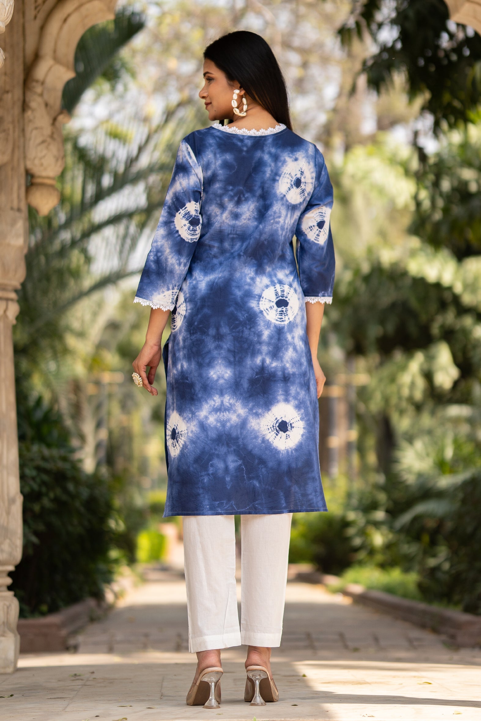 Blue Tie Dye Spiral Print Cotton Kurta Pants Set