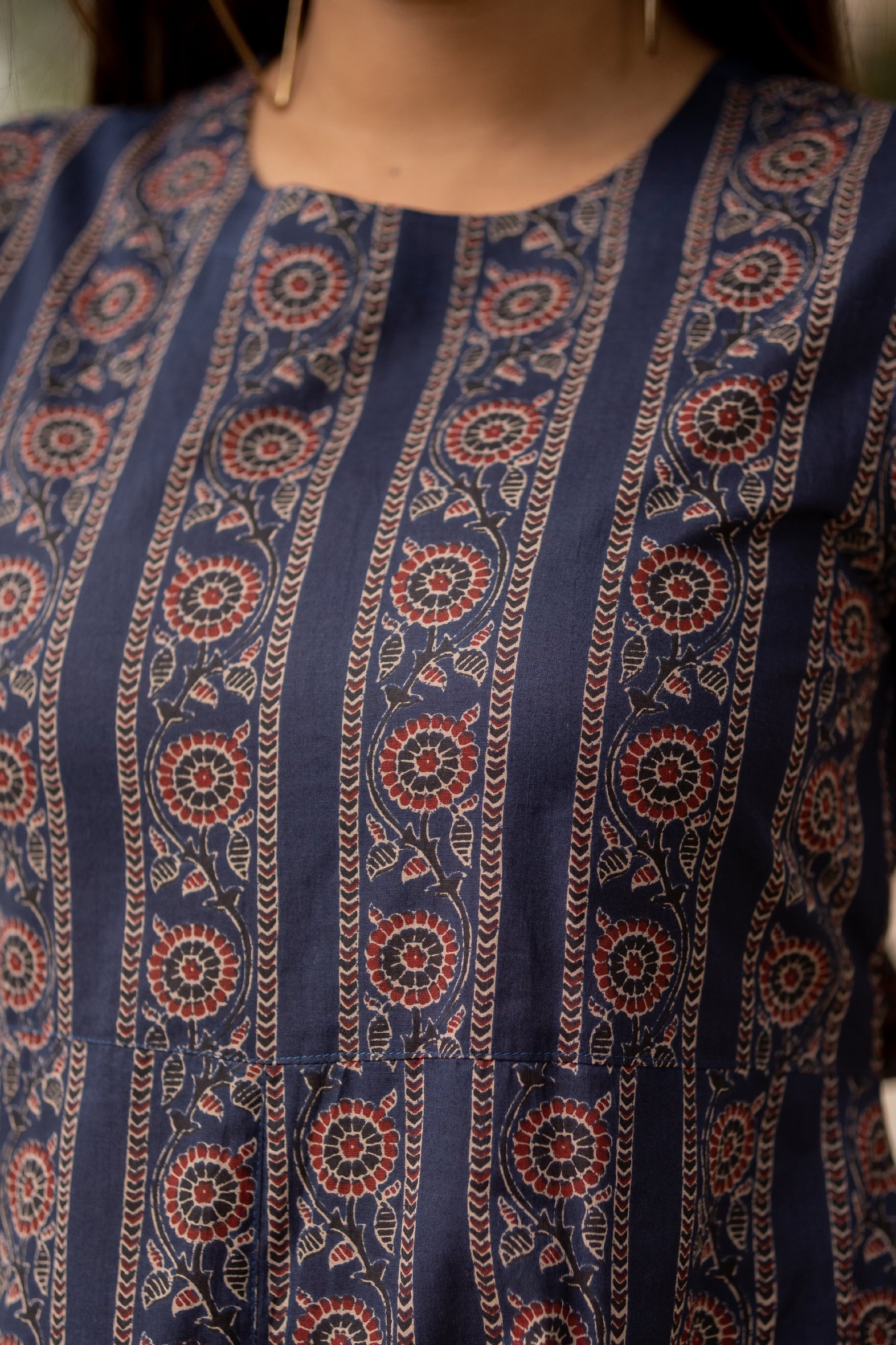 Blue Cotton Printed Jumpsuit with Flared Palazzo Bottom