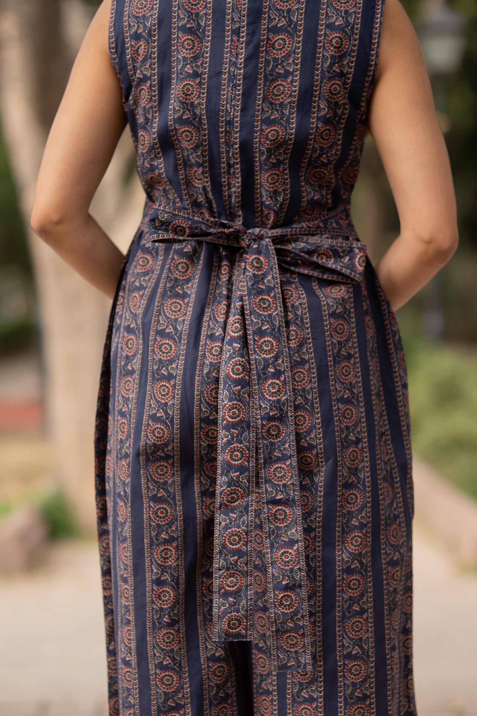 Blue Cotton Printed Jumpsuit with Flared Palazzo Bottom
