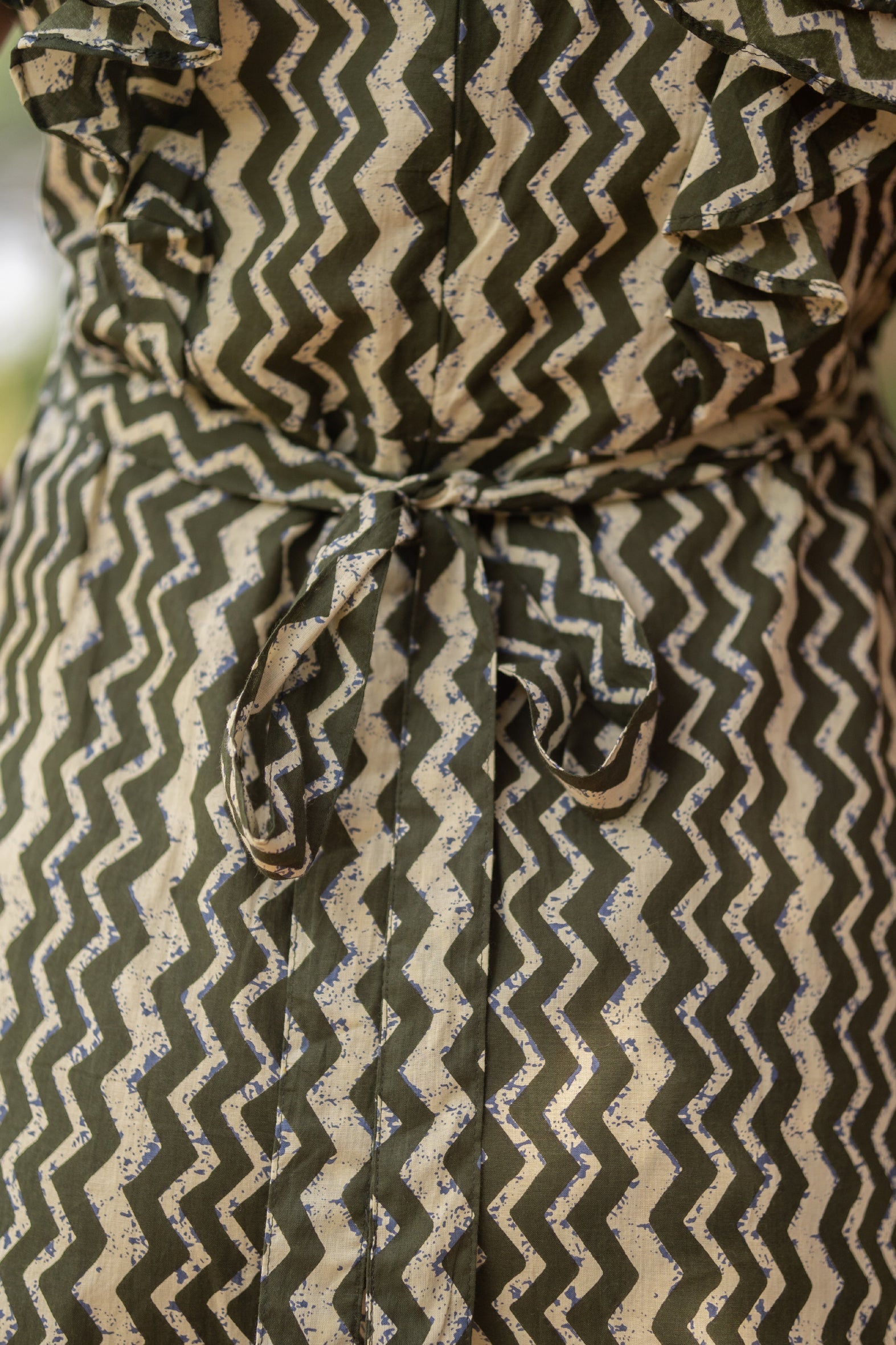 Green Cotton Printed Jumpsuit with Flared Palazzo Bottom