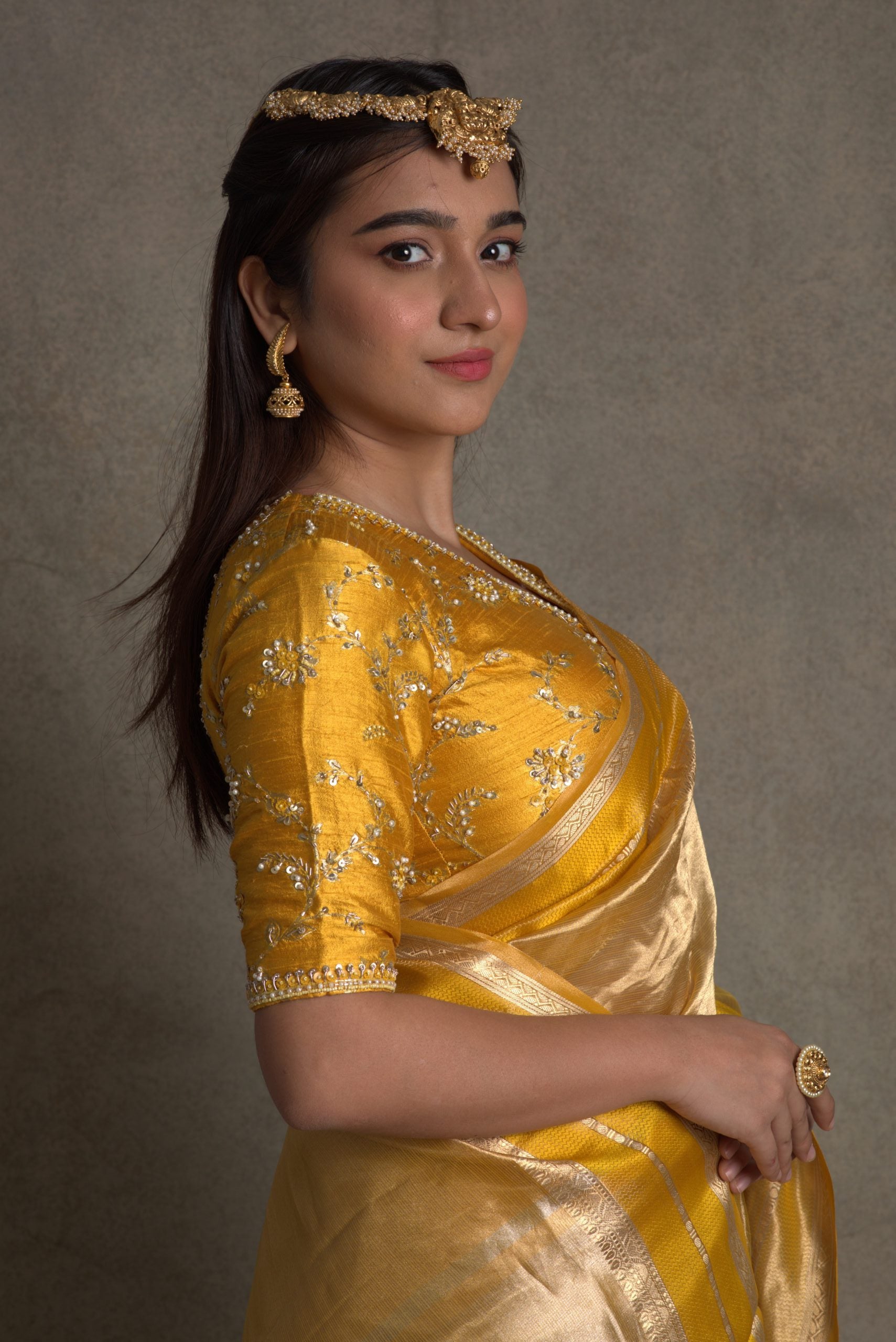 Aurum Amber Golden Yellow Tissue Banarasi Silk Saree with Katan Borders - Wedding Wear