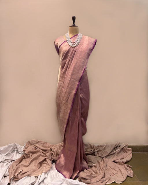 Lavender Benarasi Silk Saree Sunehri Gulaab Golden Zari Sheen