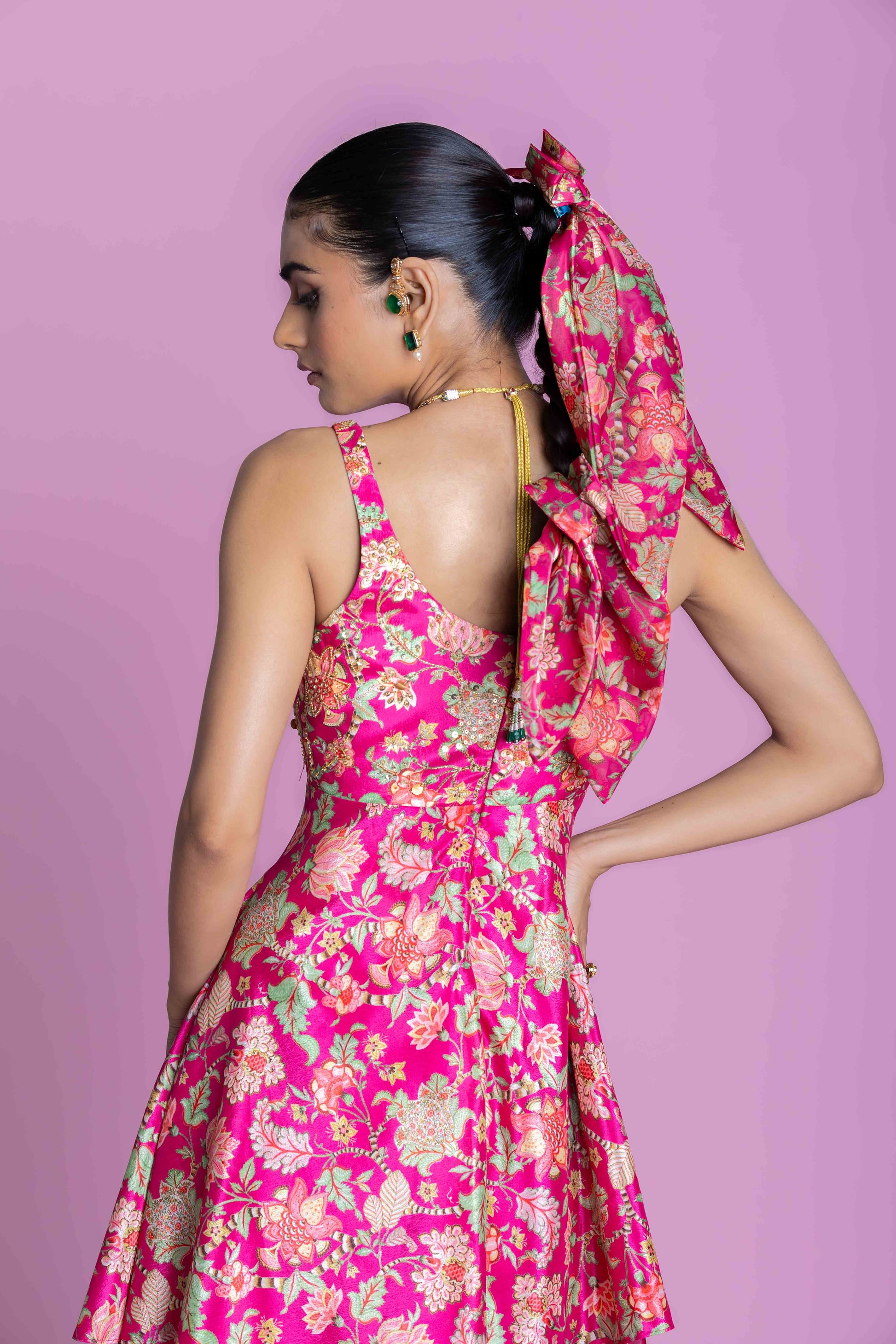 Rani Pink Floral Peplum Kurti Palazzo Set with Dupatta