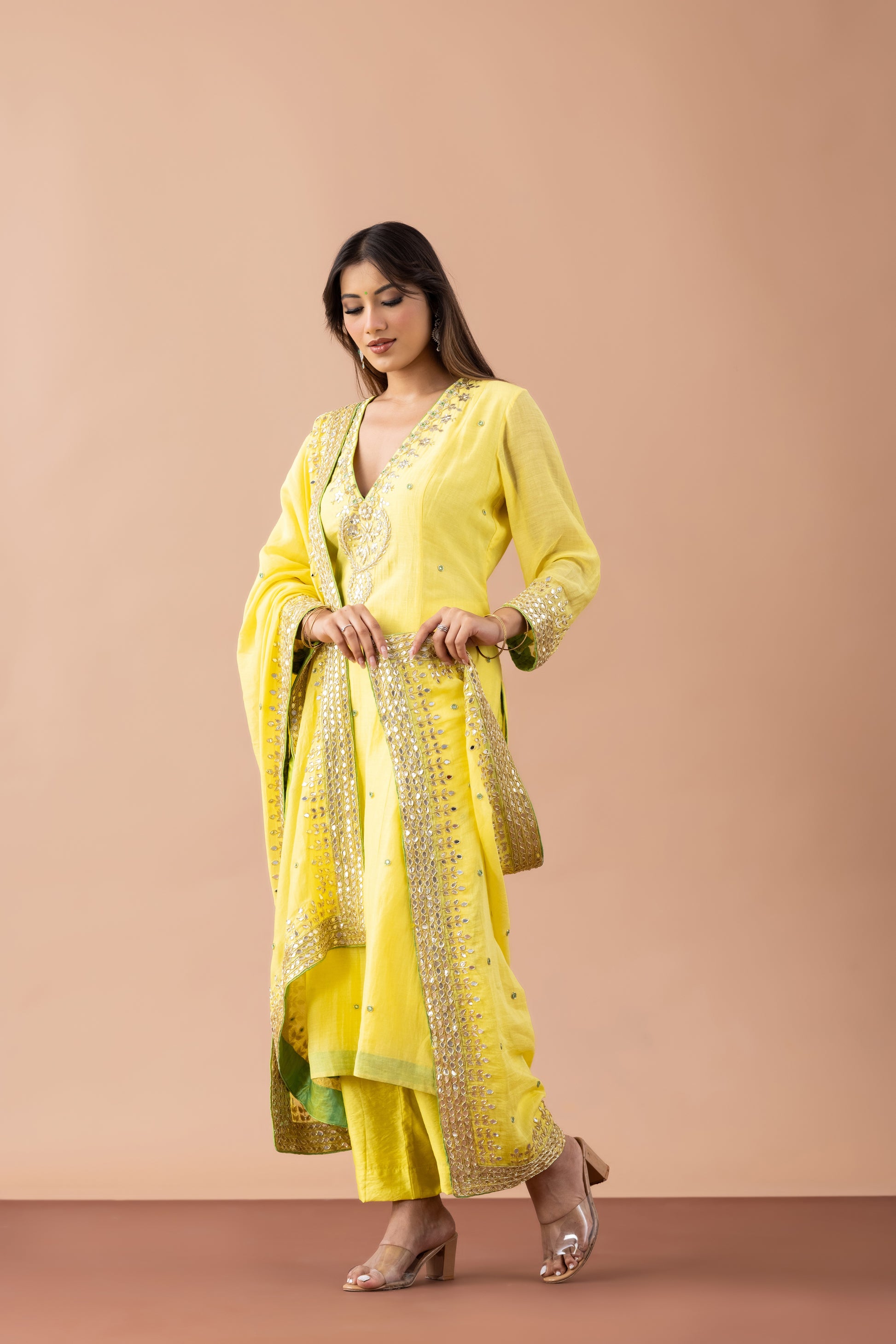 Haldi Hues Yellow Gota Patti Suit Set