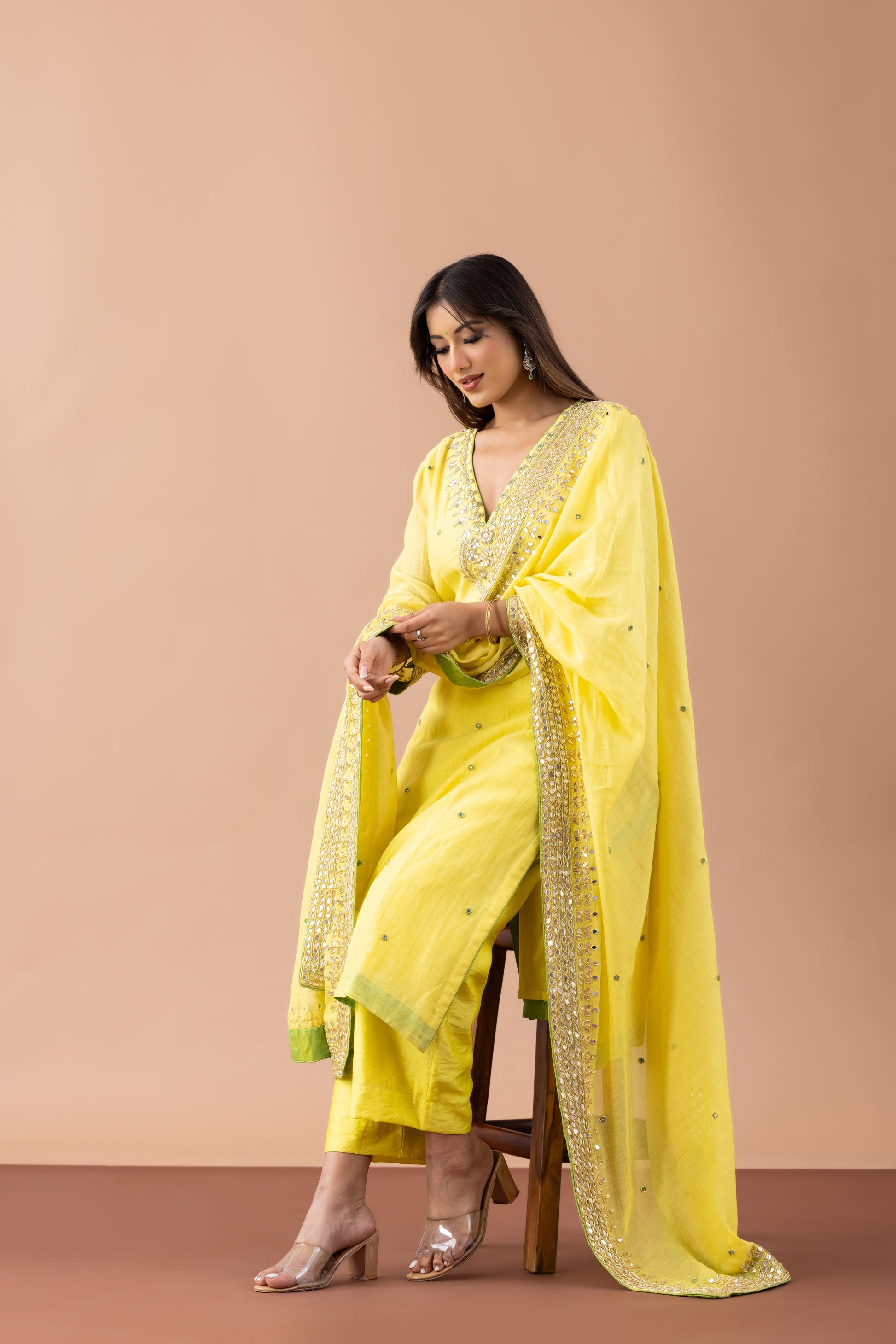 Haldi Hues Yellow Gota Patti Suit Set